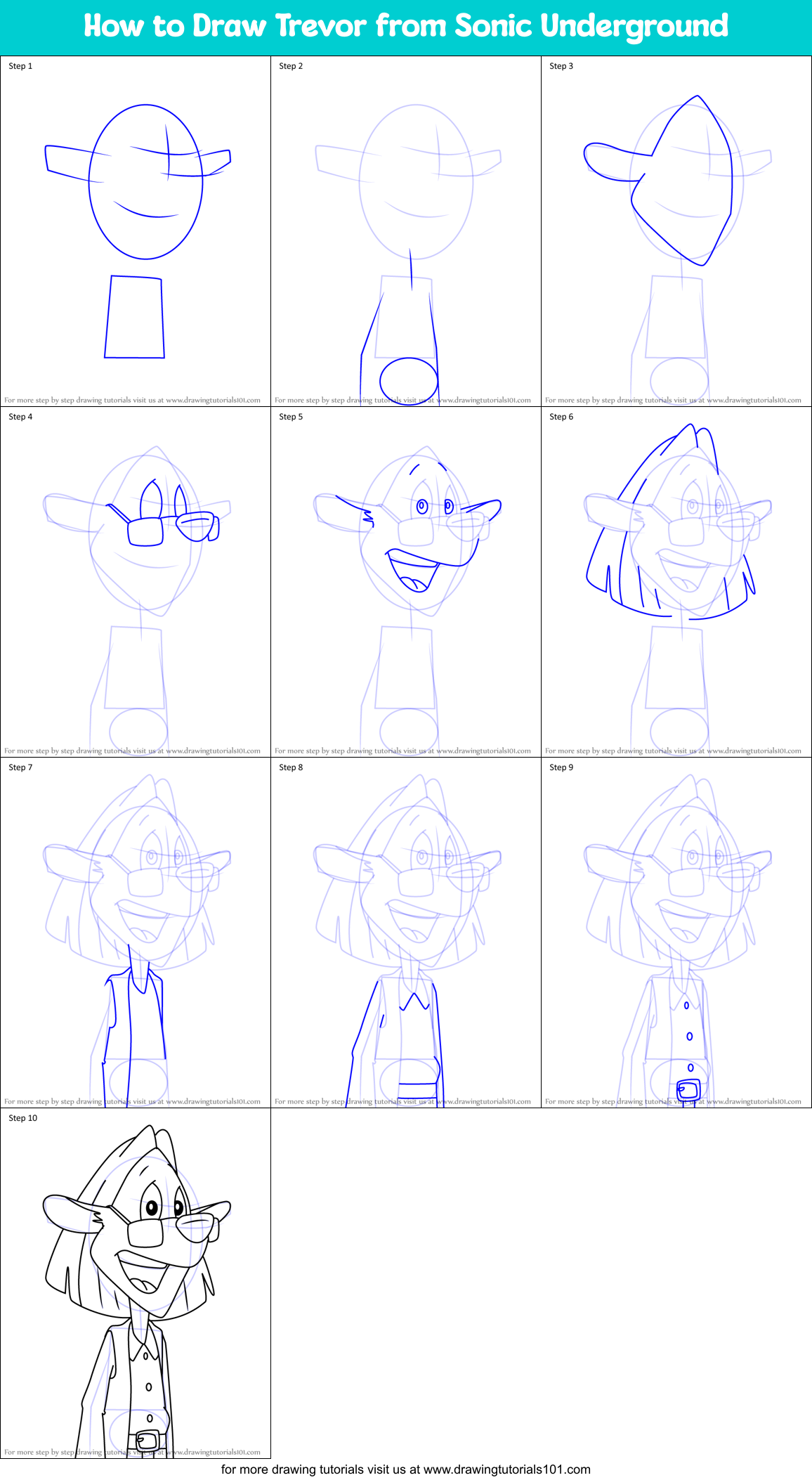 How to Draw Trevor from Sonic Underground Printable Step by Step