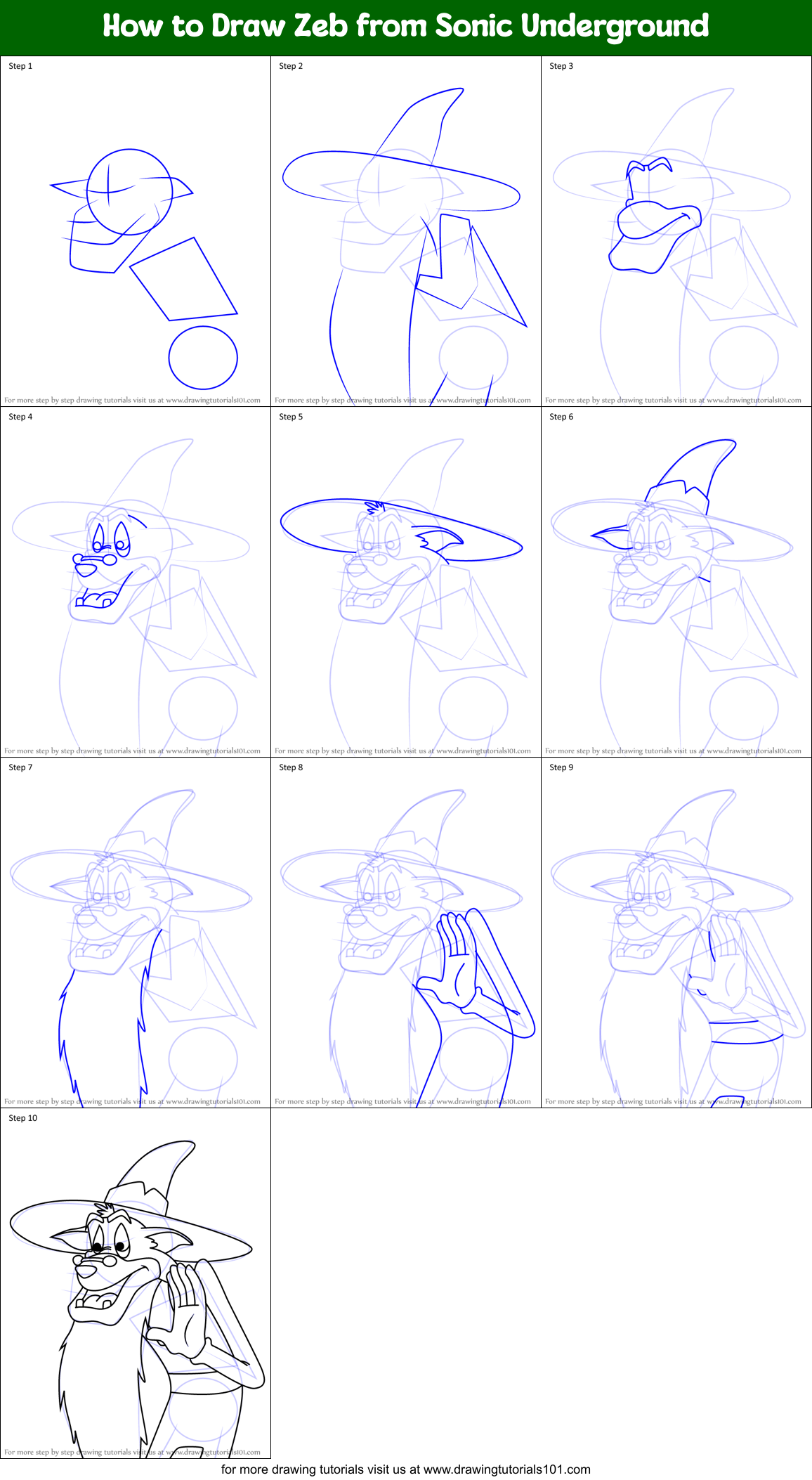 How to Draw Zeb from Sonic Underground Printable Step by Step