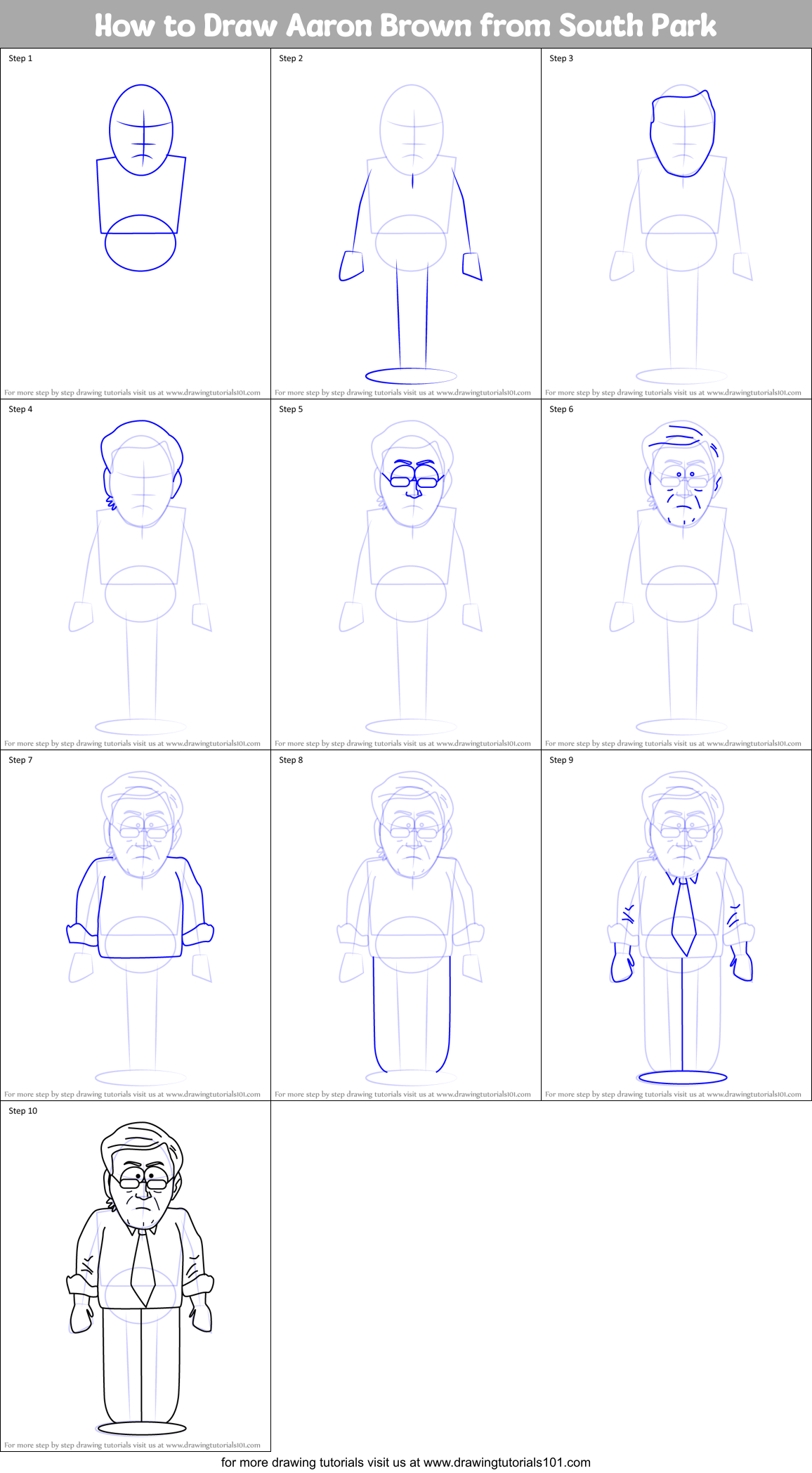 How to Draw Aaron Brown from South Park Printable Step by Step