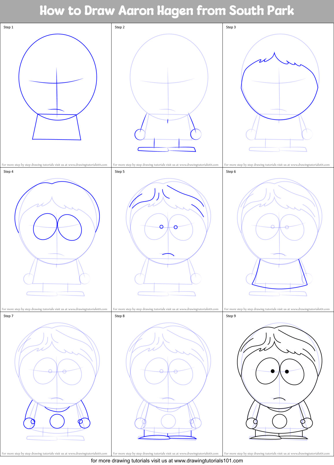 How to Draw Aaron Hagen from South Park Printable Step by Step