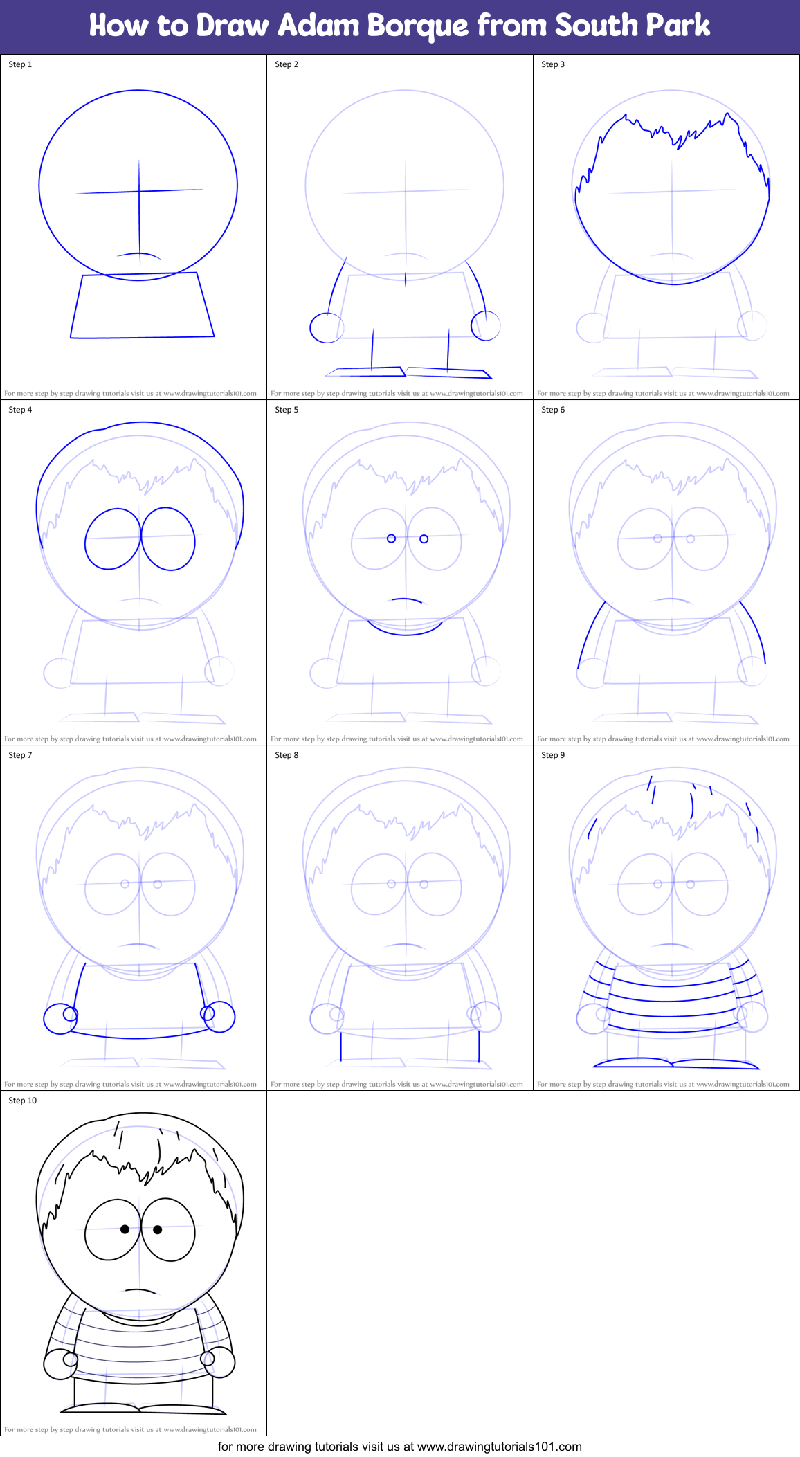 How to Draw Adam Borque from South Park Printable Step by Step