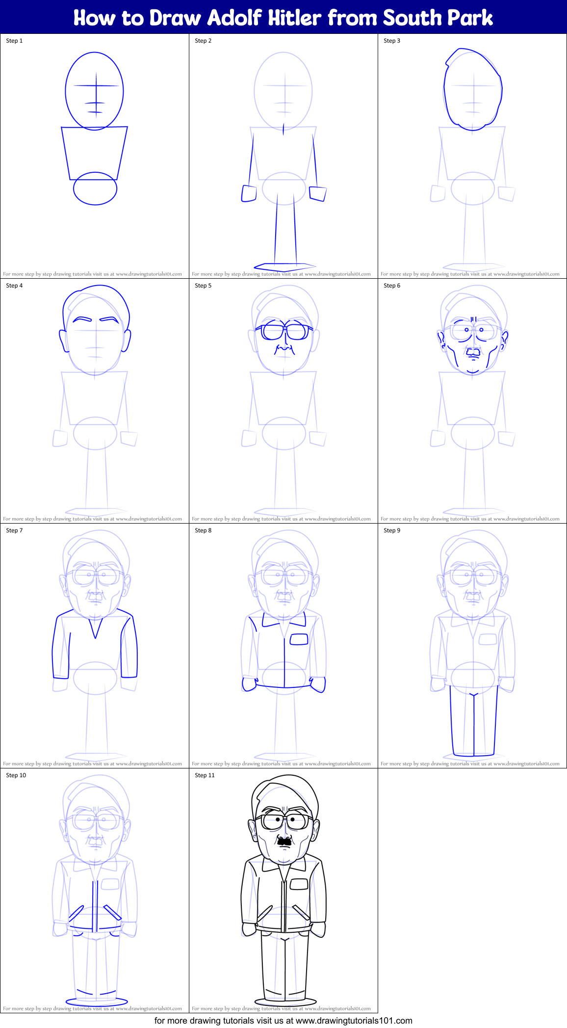 How to Draw Adolf Hitler from South Park Printable Step by Step