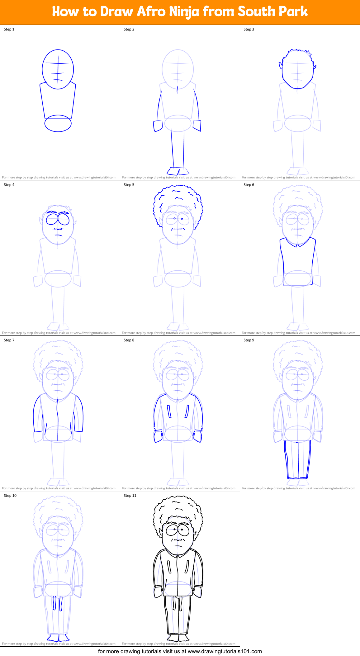 How to Draw Afro Ninja from South Park Printable Step by Step