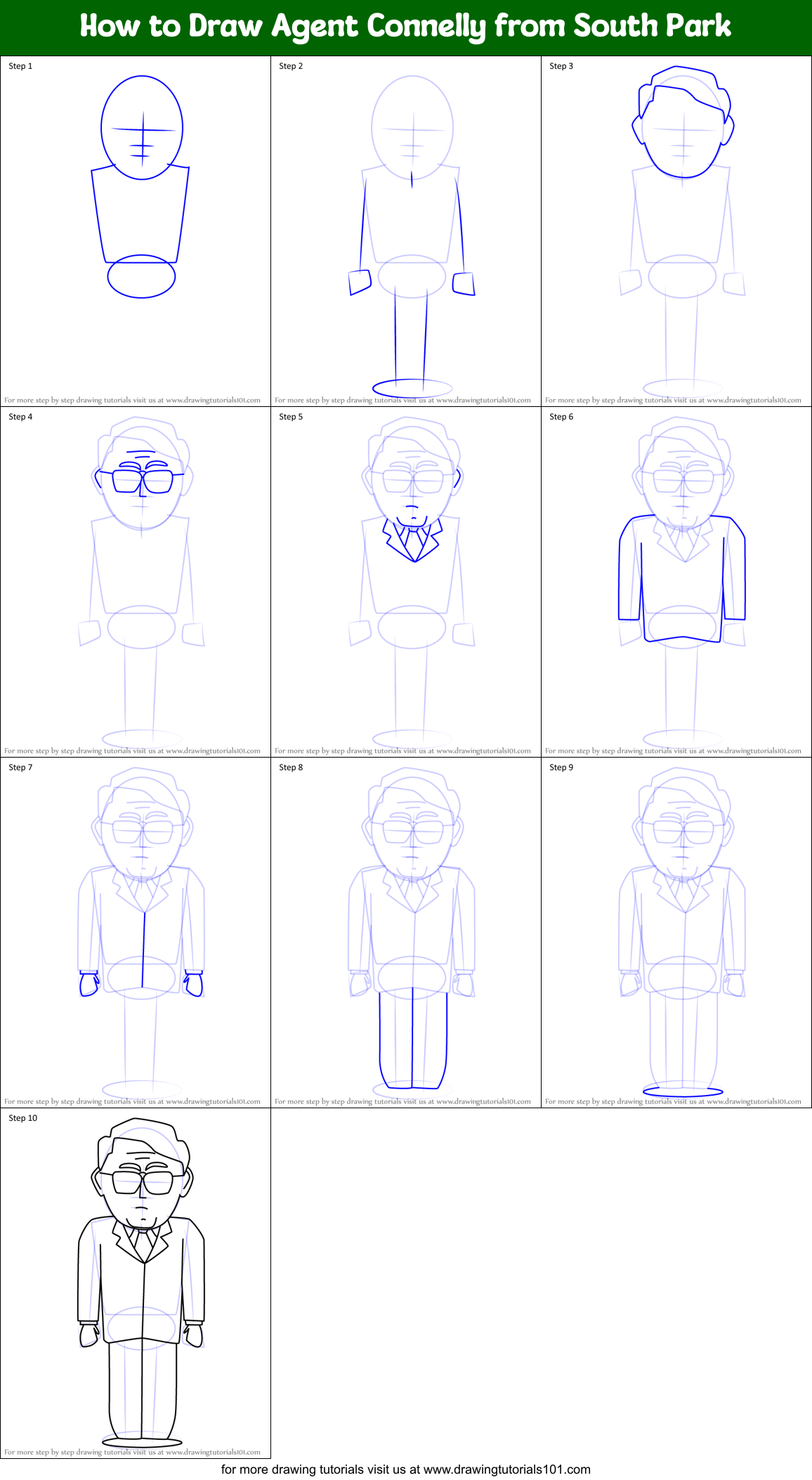 How to Draw Agent Connelly from South Park Printable Step by Step