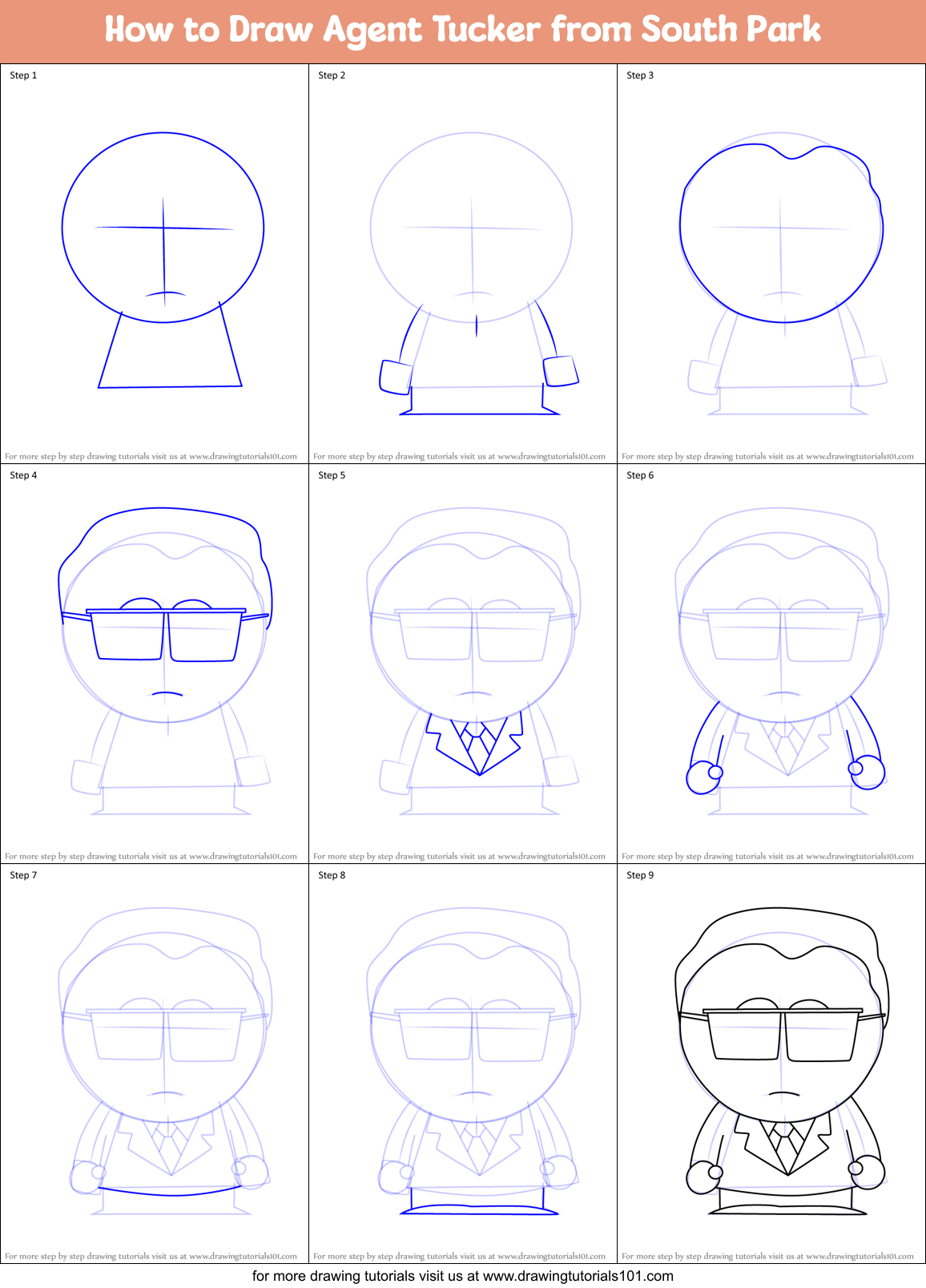 How to Draw Agent Tucker from South Park Printable Step by Step