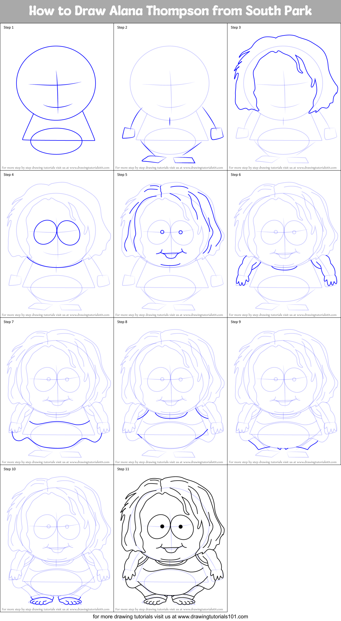 How to Draw Alana Thompson from South Park Printable Step by Step