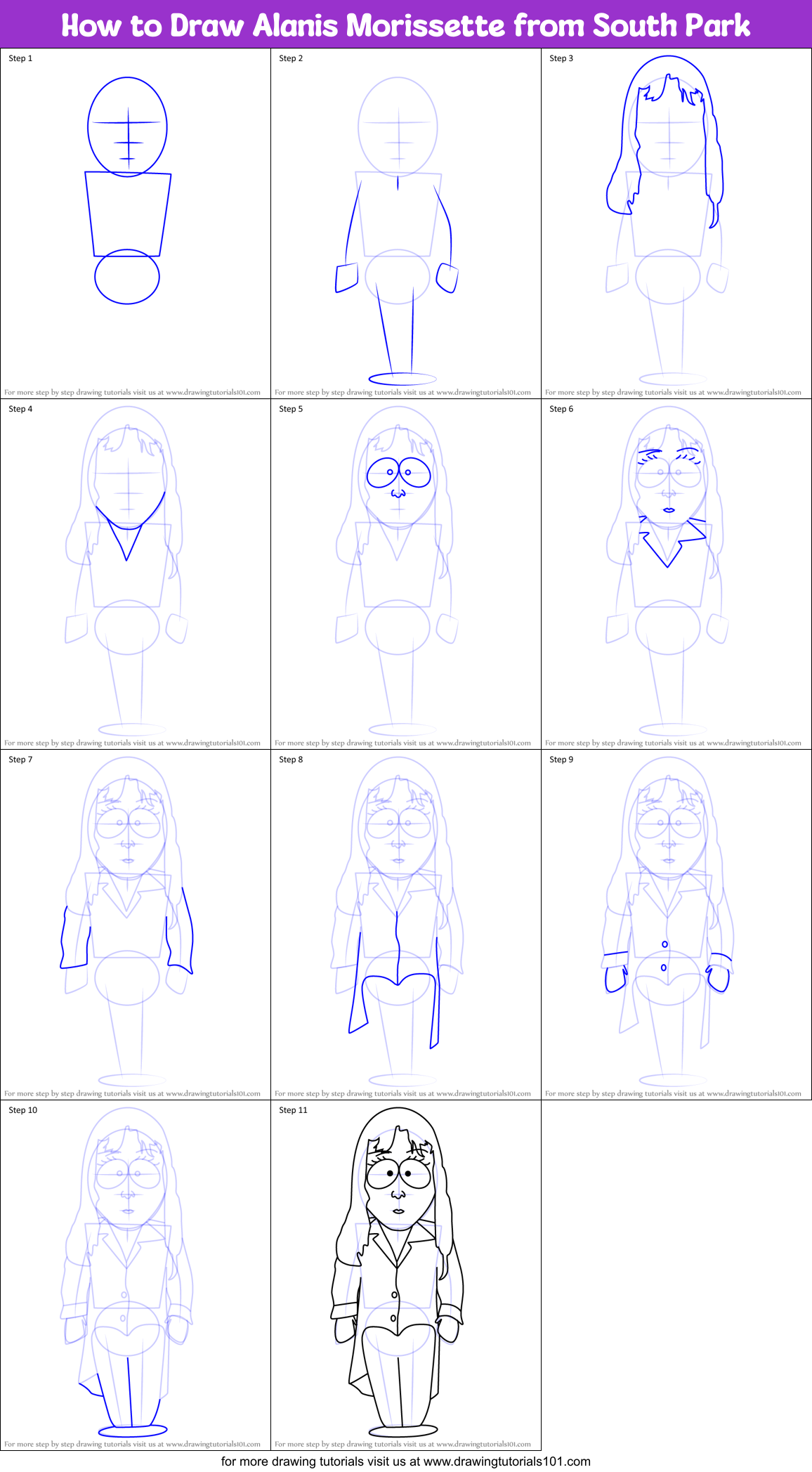 How to Draw Alanis Morissette from South Park Printable Step by Step