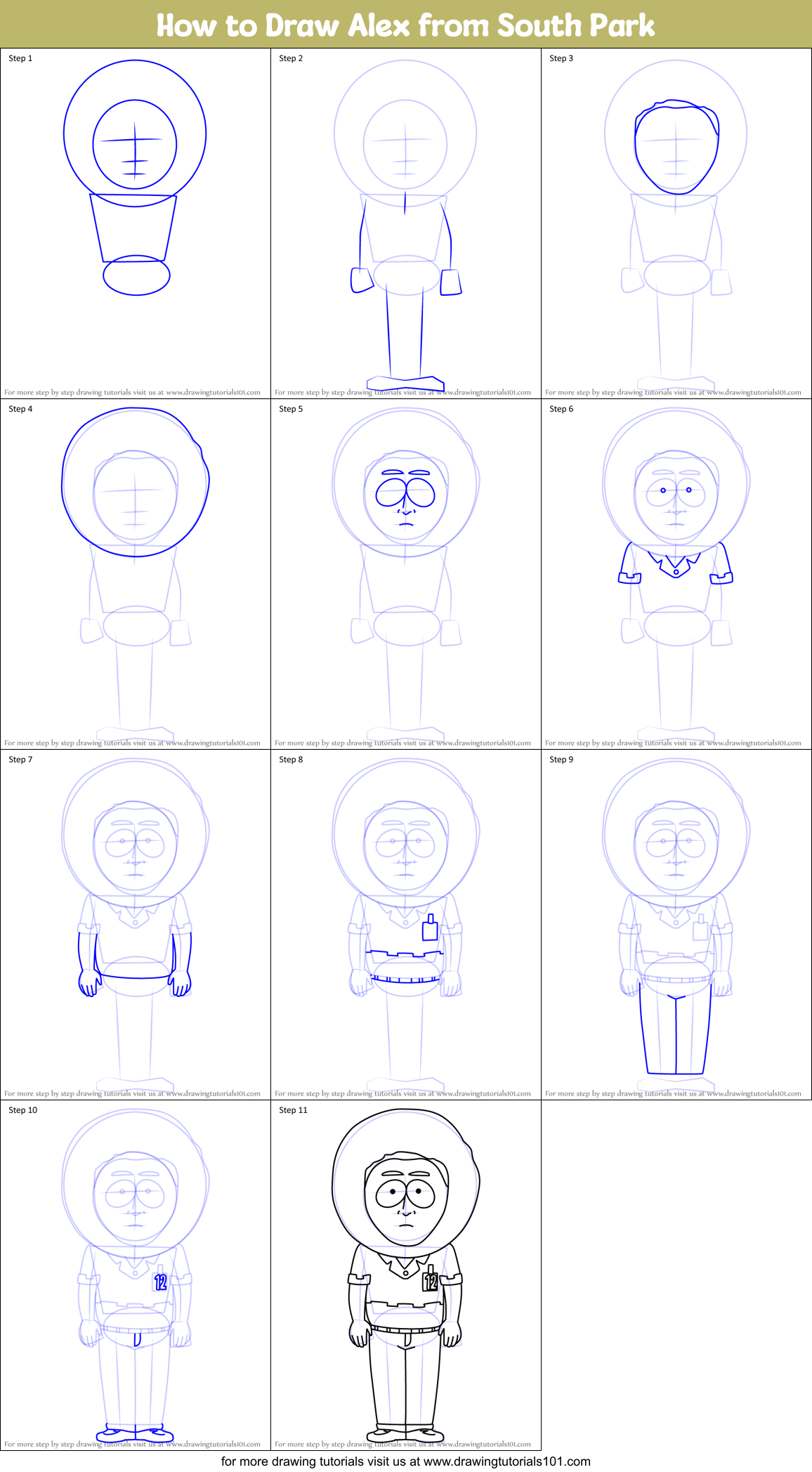 How to Draw Alex from South Park Printable Step by Step
