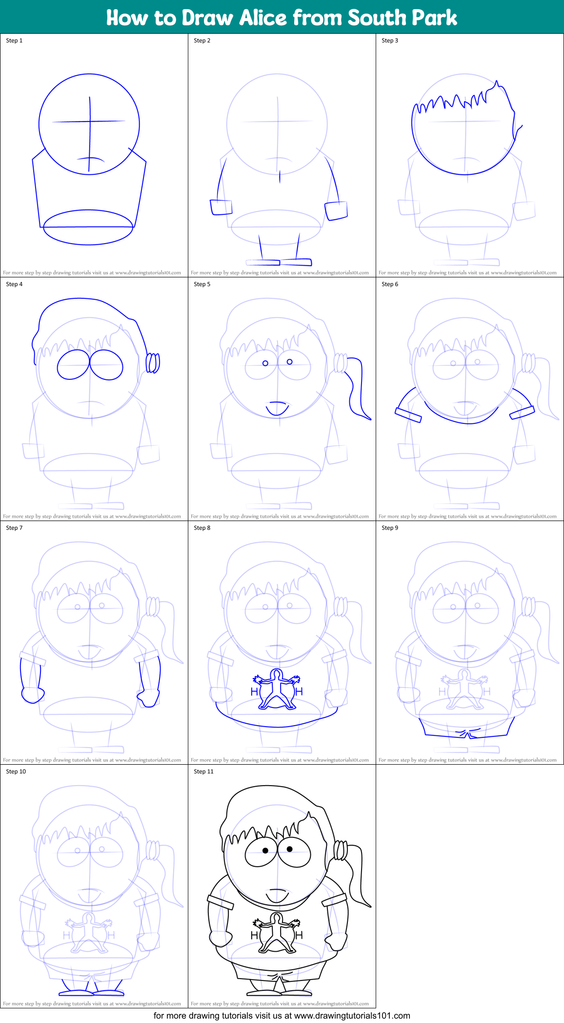 How to Draw Alice from South Park Printable Step by Step