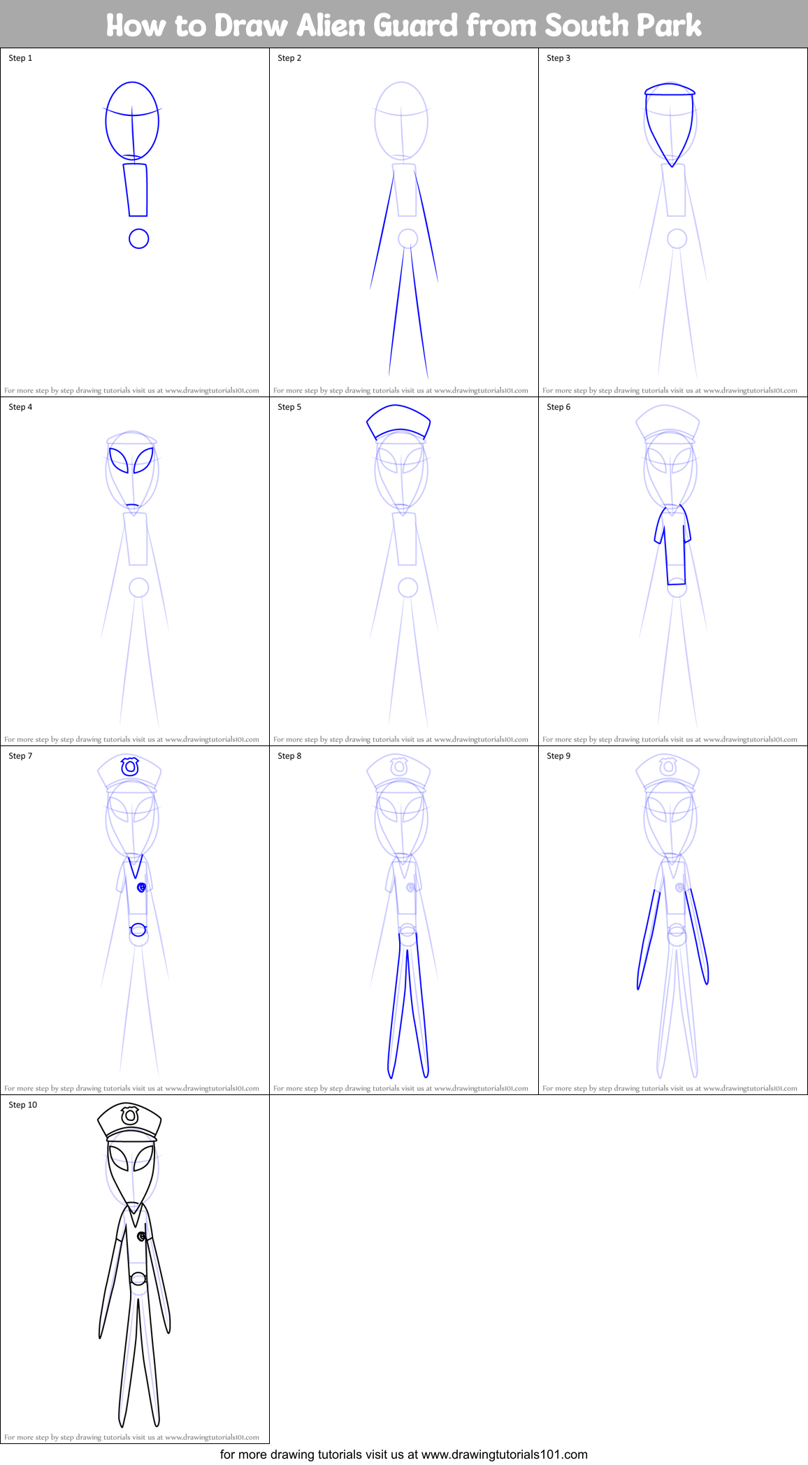 How to Draw Alien Guard from South Park Printable Step by Step