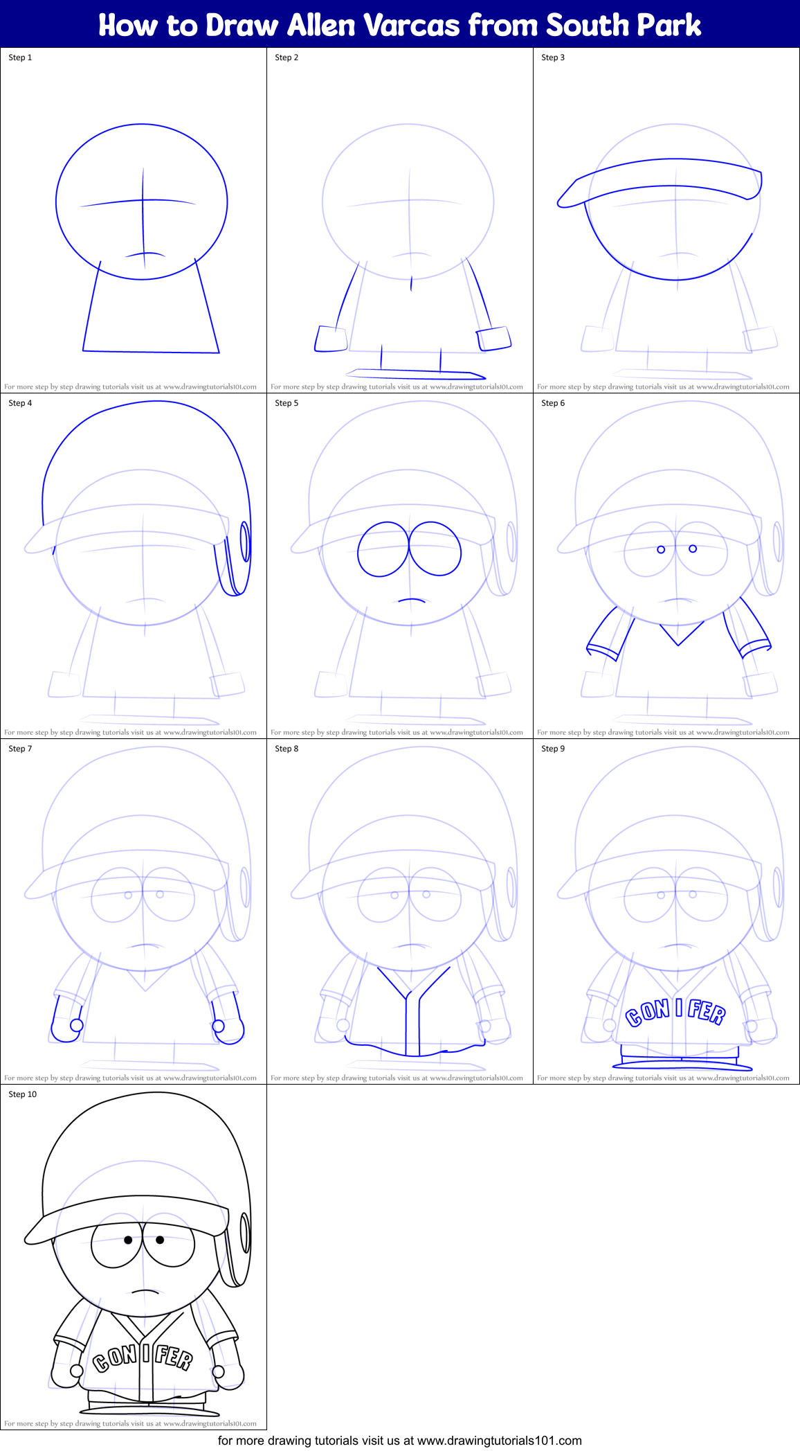 How to Draw Allen Varcas from South Park Printable Step by Step