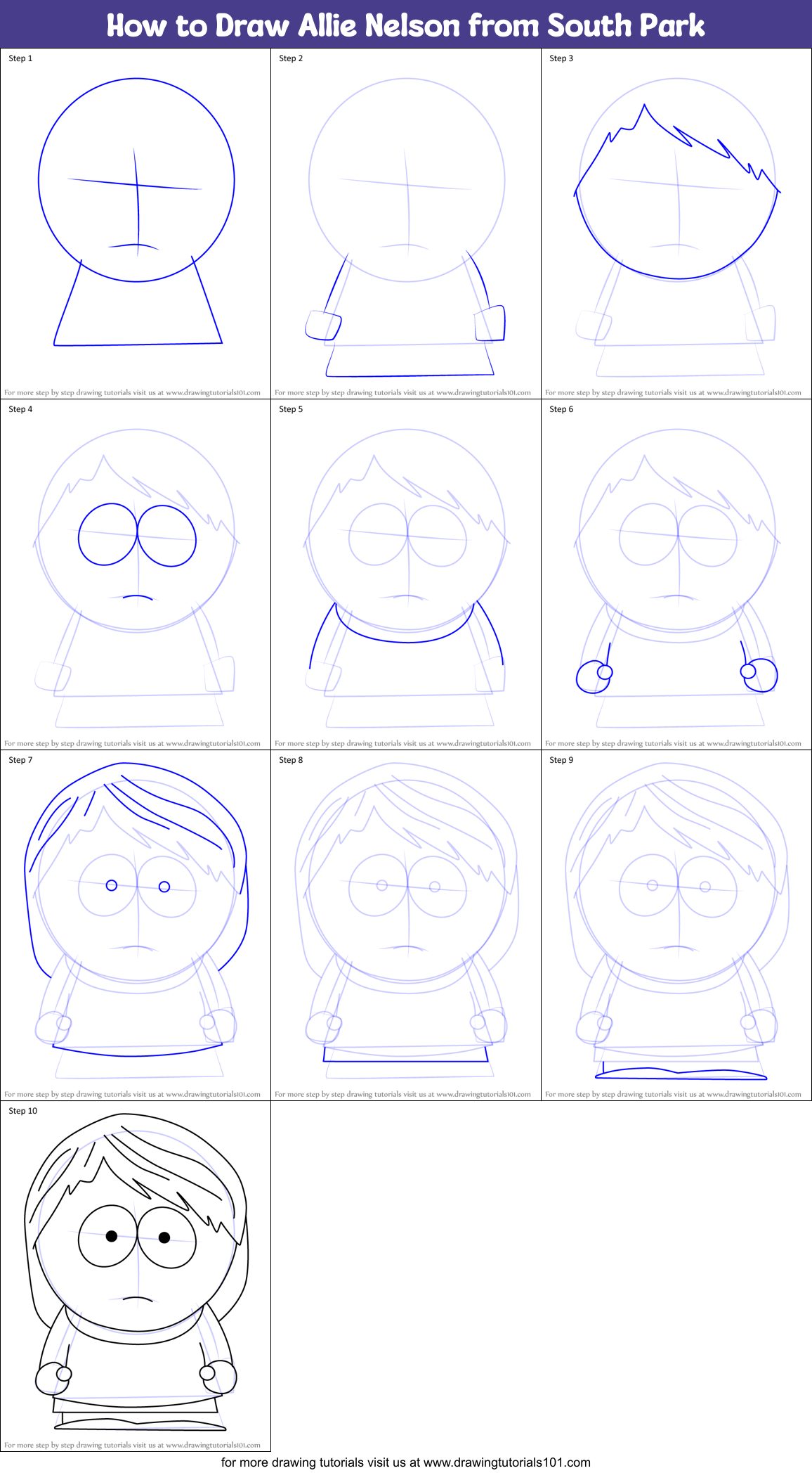 How to Draw Allie Nelson from South Park Printable Step by Step
