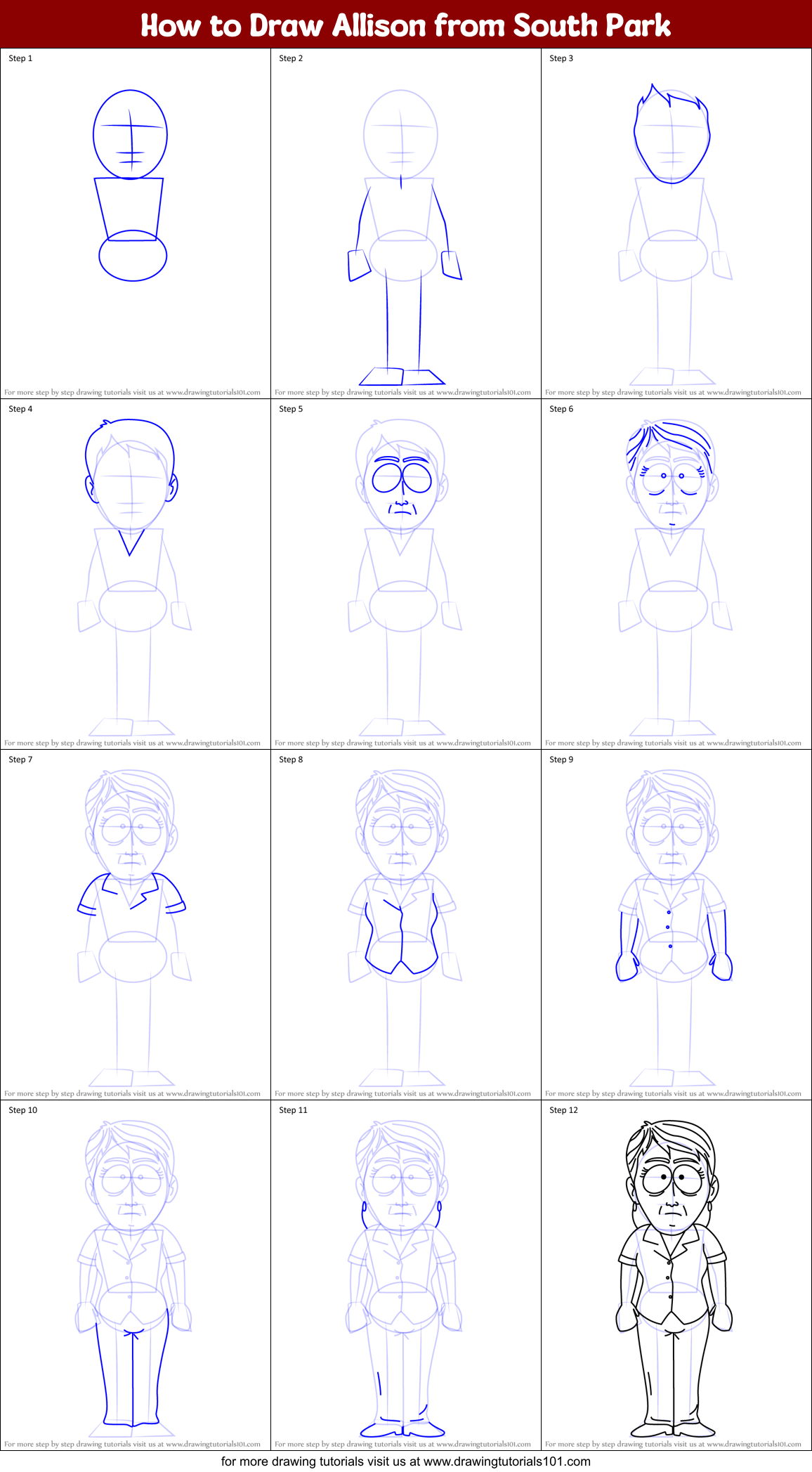 How to Draw Allison from South Park Printable Step by Step