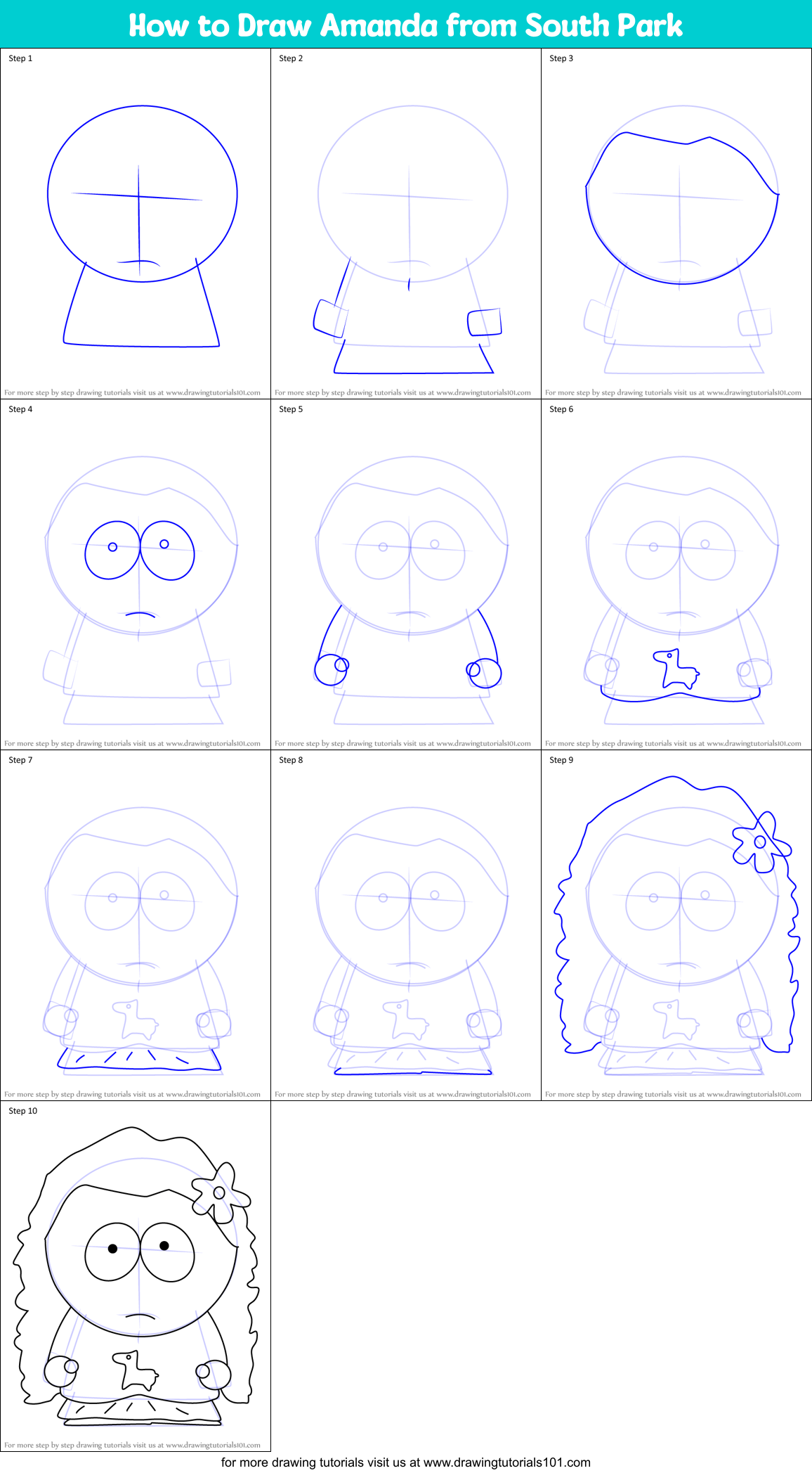 How to Draw Amanda from South Park Printable Step by Step