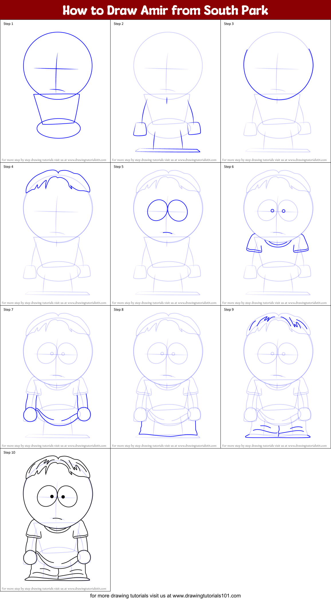 How to Draw Amir from South Park Printable Step by Step