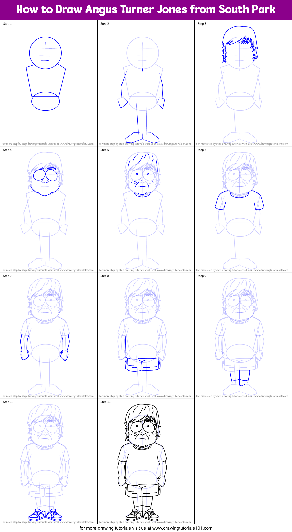 How to Draw Angus Turner Jones from South Park Printable Step by Step