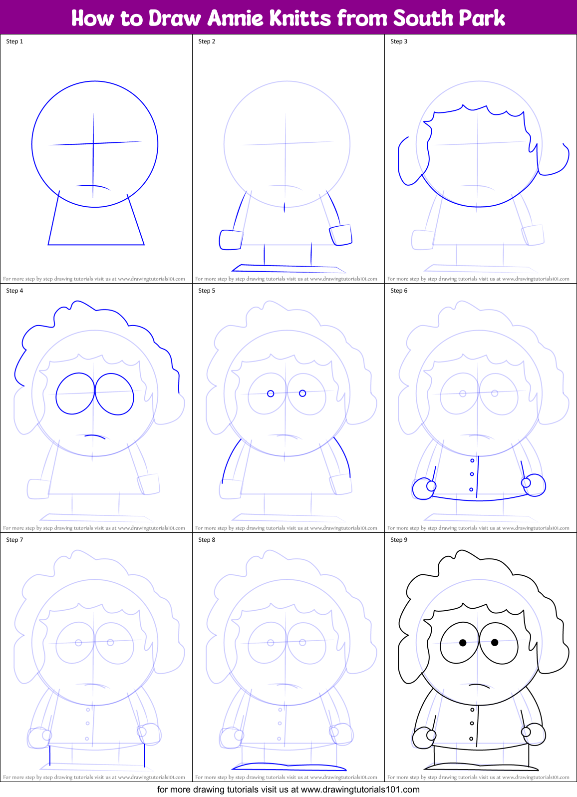 How to Draw Annie Knitts from South Park Printable Step by Step