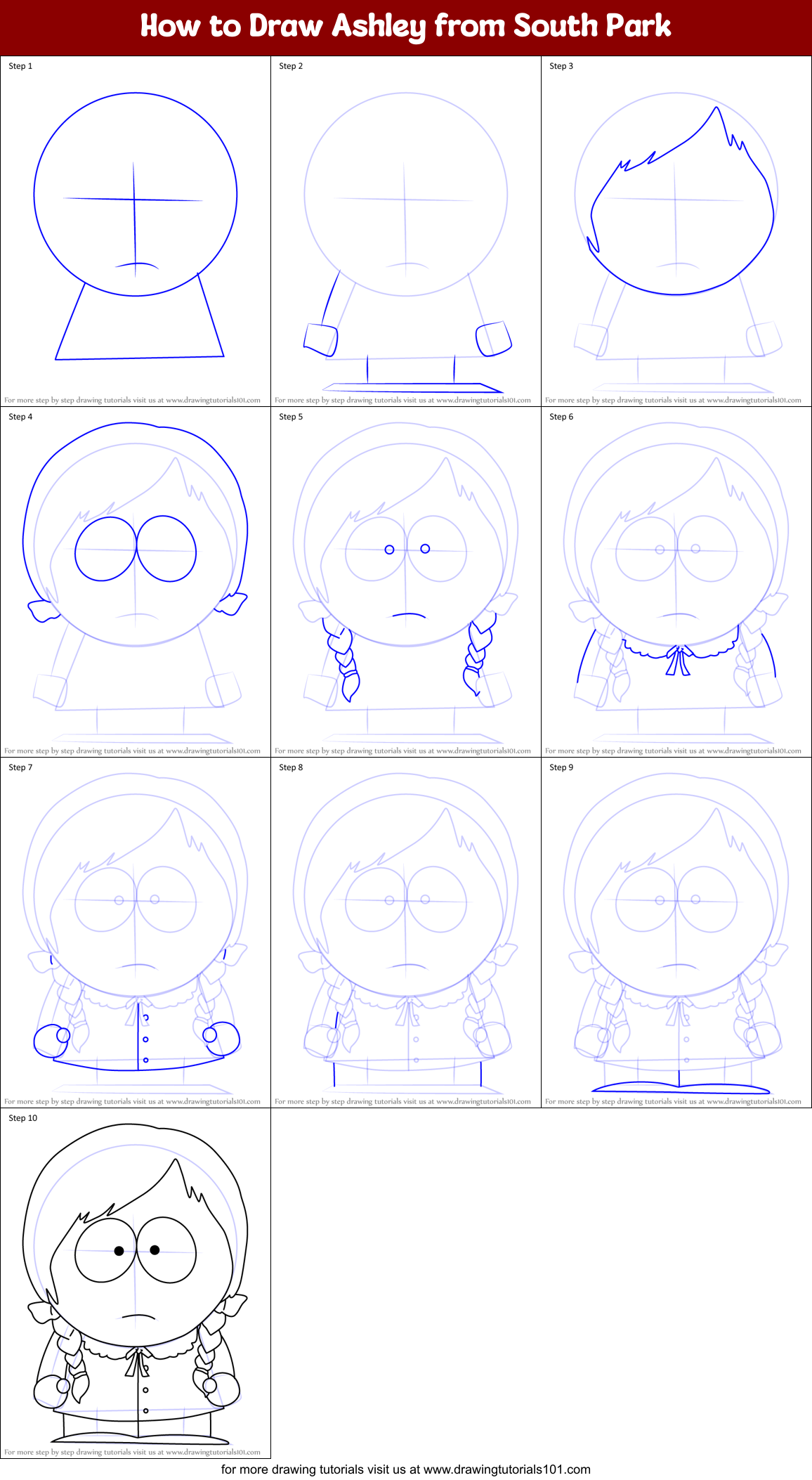 How to Draw Ashley from South Park Printable Step by Step