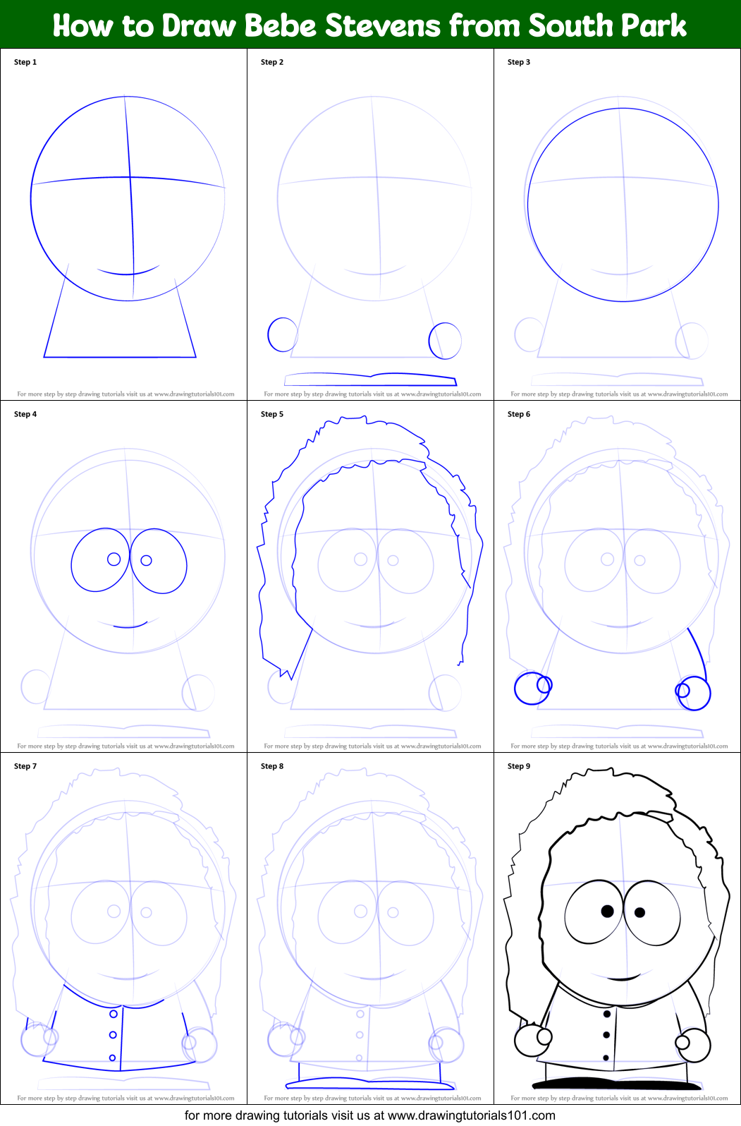 How to Draw Bebe Stevens from South Park Printable Step by Step
