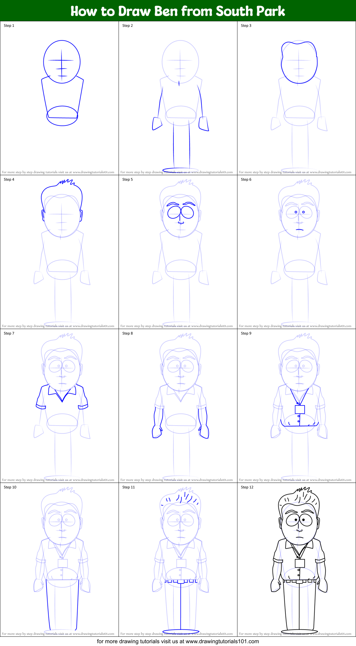 How to Draw Ben from South Park Printable Step by Step