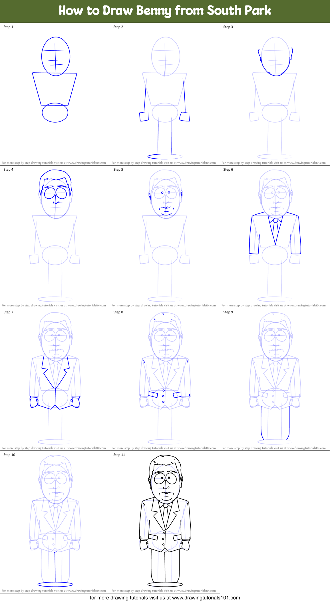How to Draw Benny from South Park Printable Step by Step