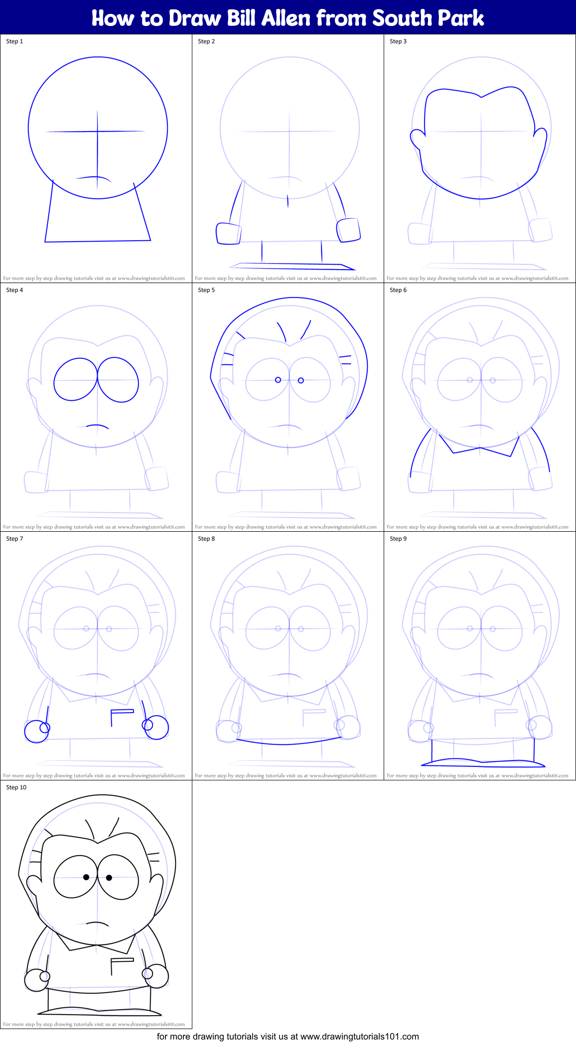 How to Draw Bill Allen from South Park Printable Step by Step
