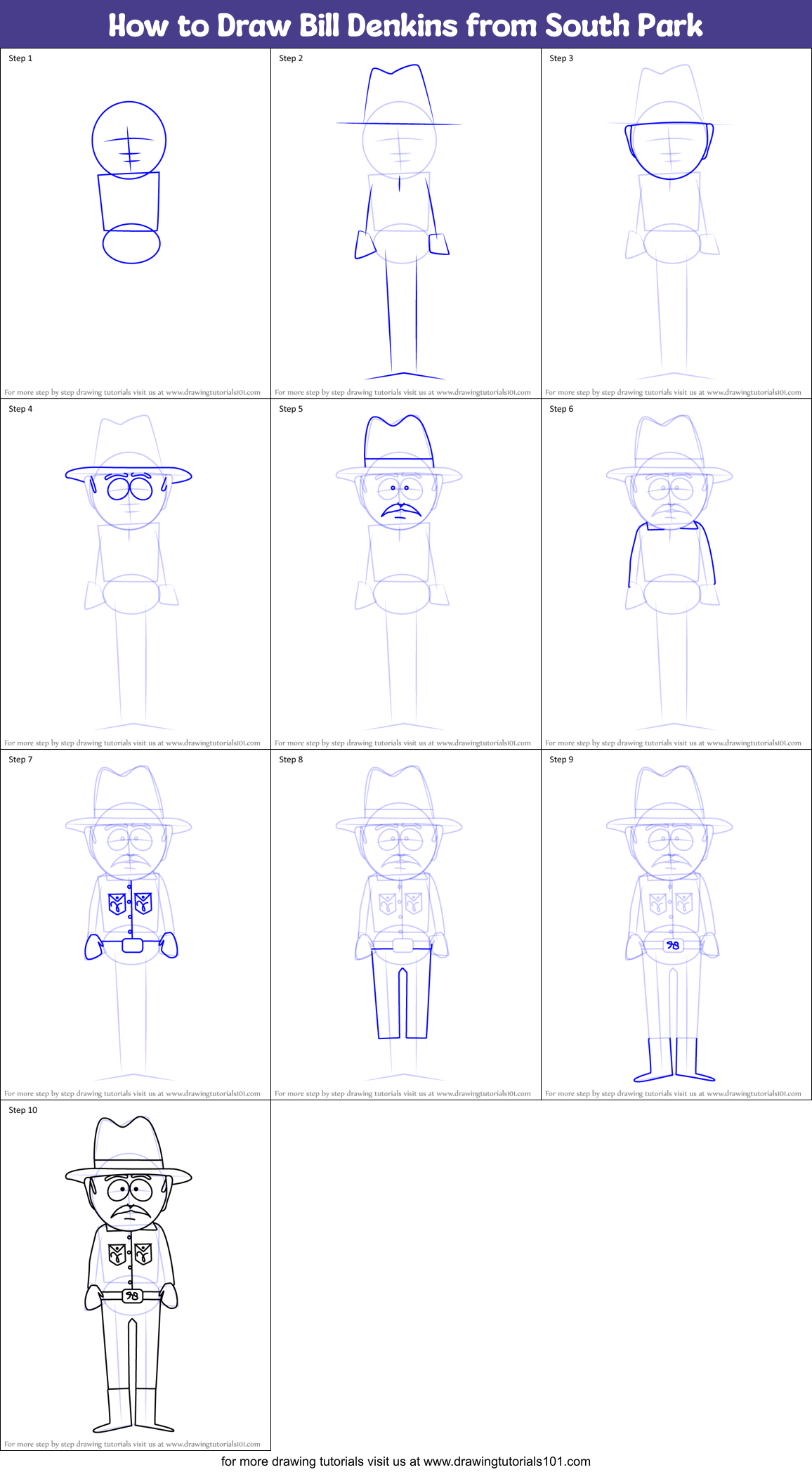 How to Draw Bill Denkins from South Park Printable Step by Step