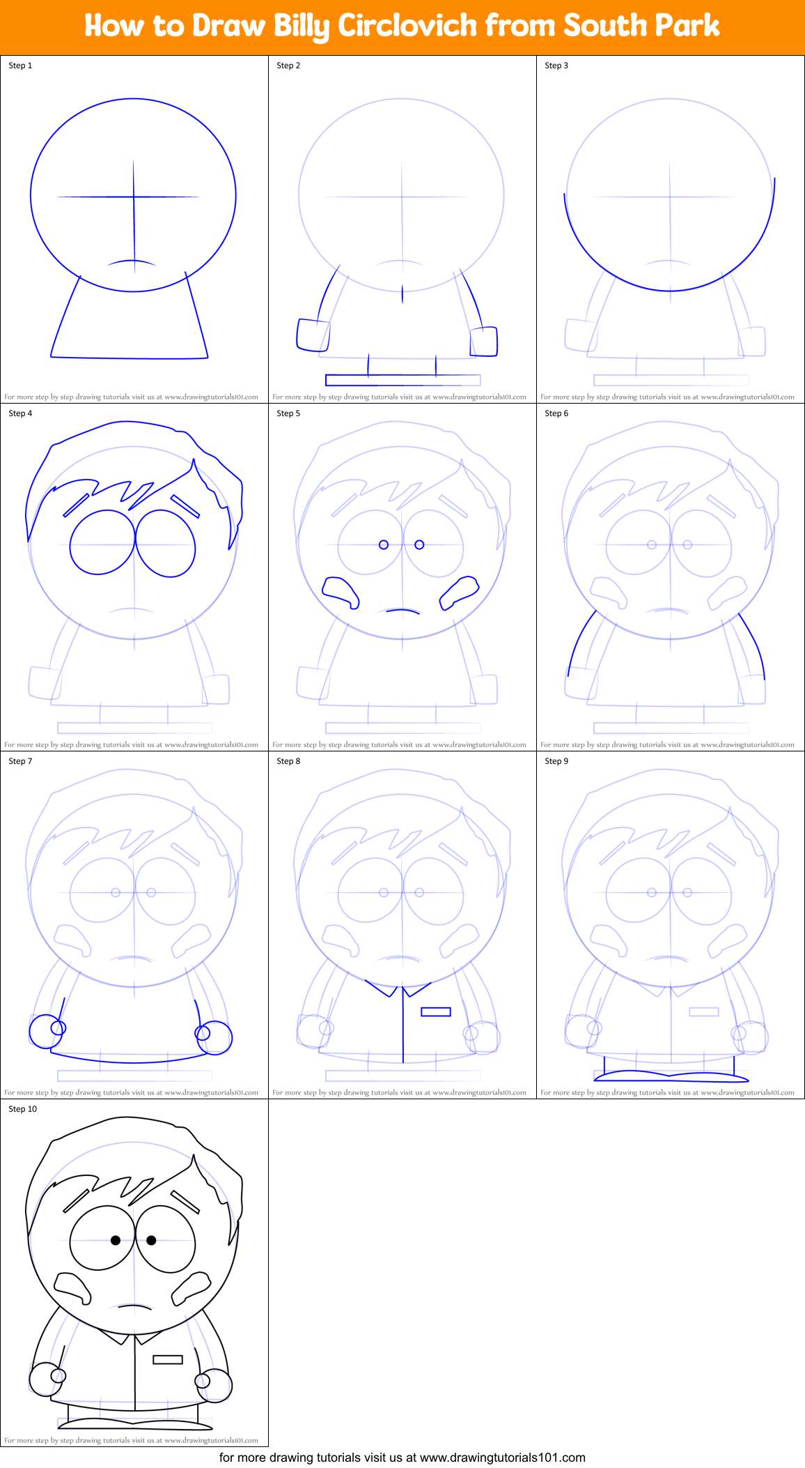 How to Draw Billy Circlovich from South Park Printable Step by Step