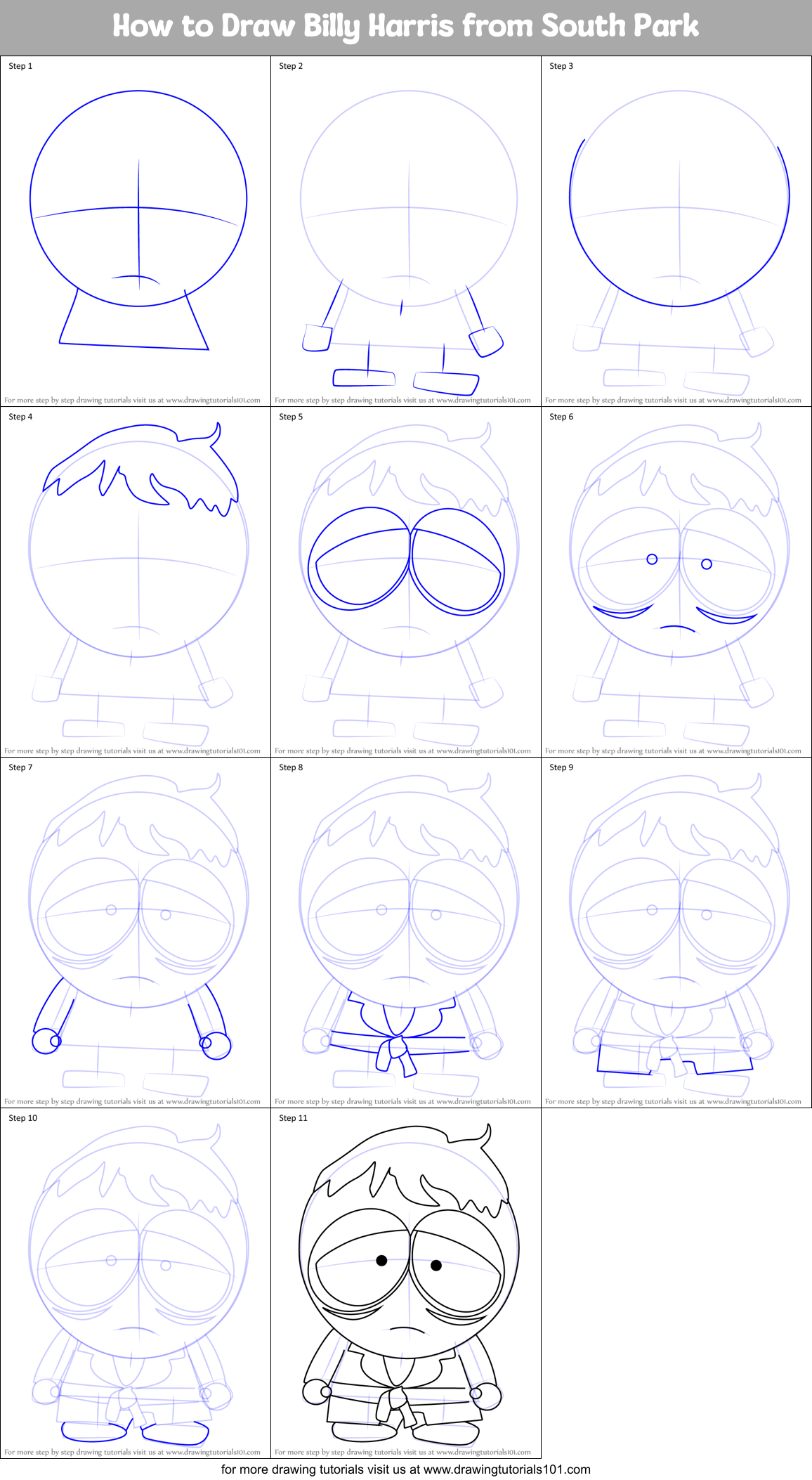 How to Draw Billy Harris from South Park Printable Step by Step