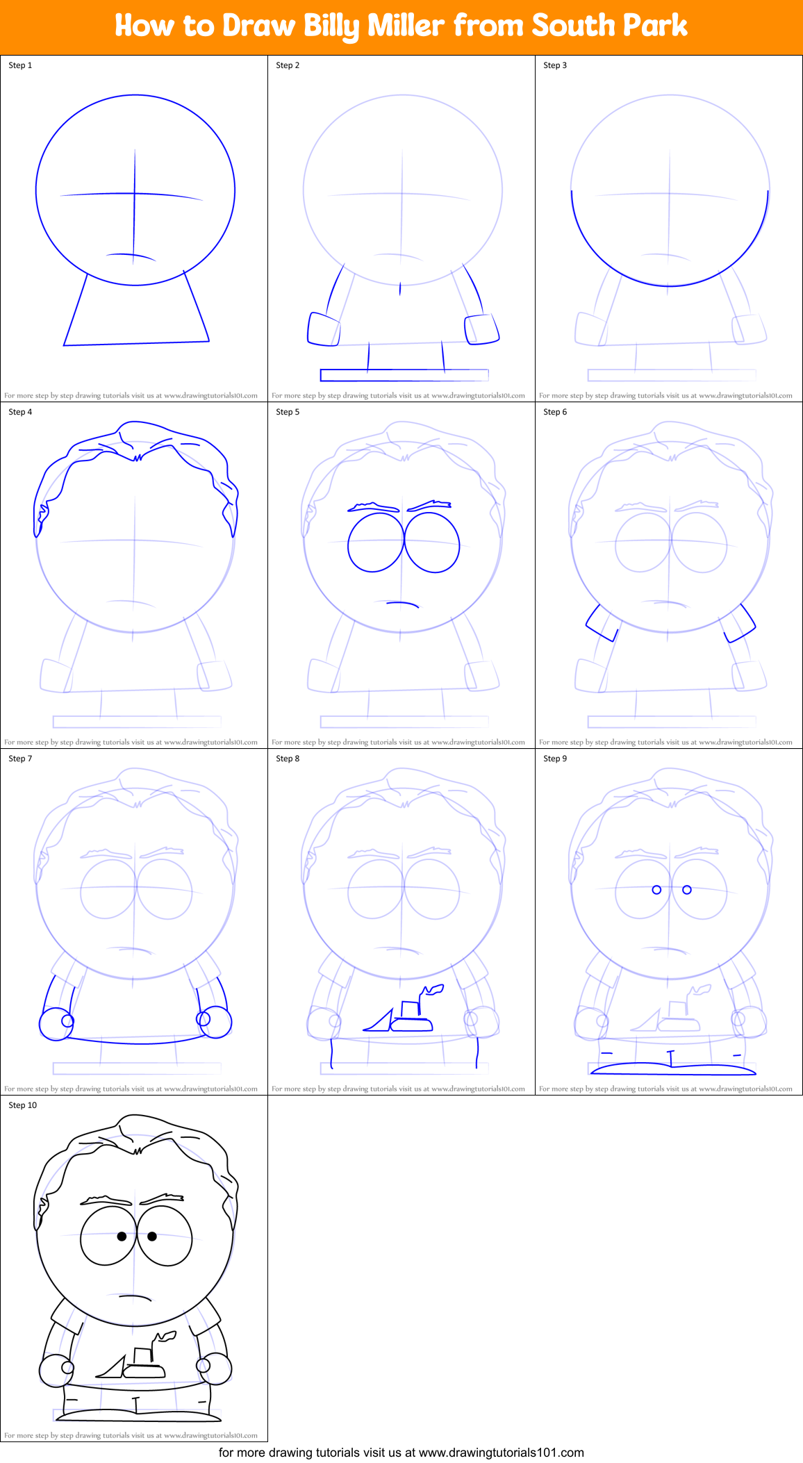 How to Draw Billy Miller from South Park Printable Step by Step