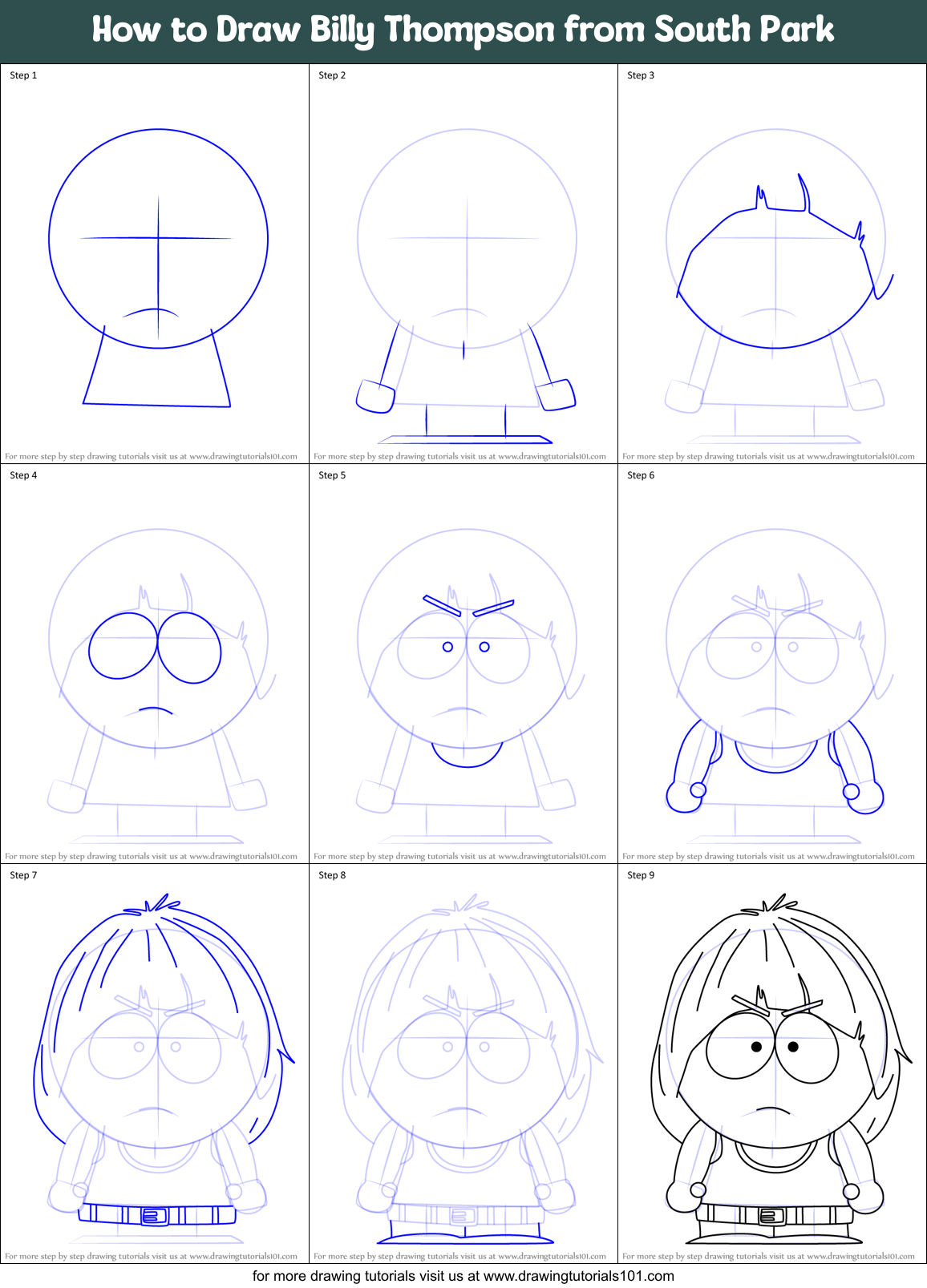 How to Draw Billy Thompson from South Park Printable Step by Step