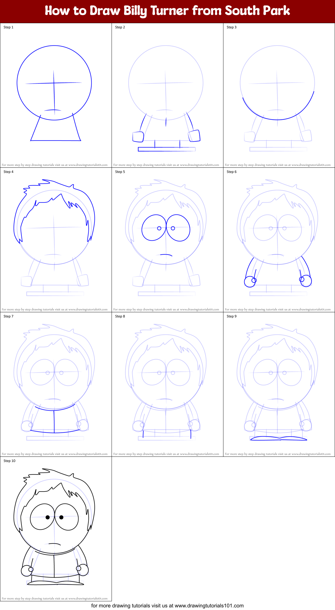 How to Draw Billy Turner from South Park Printable Step by Step