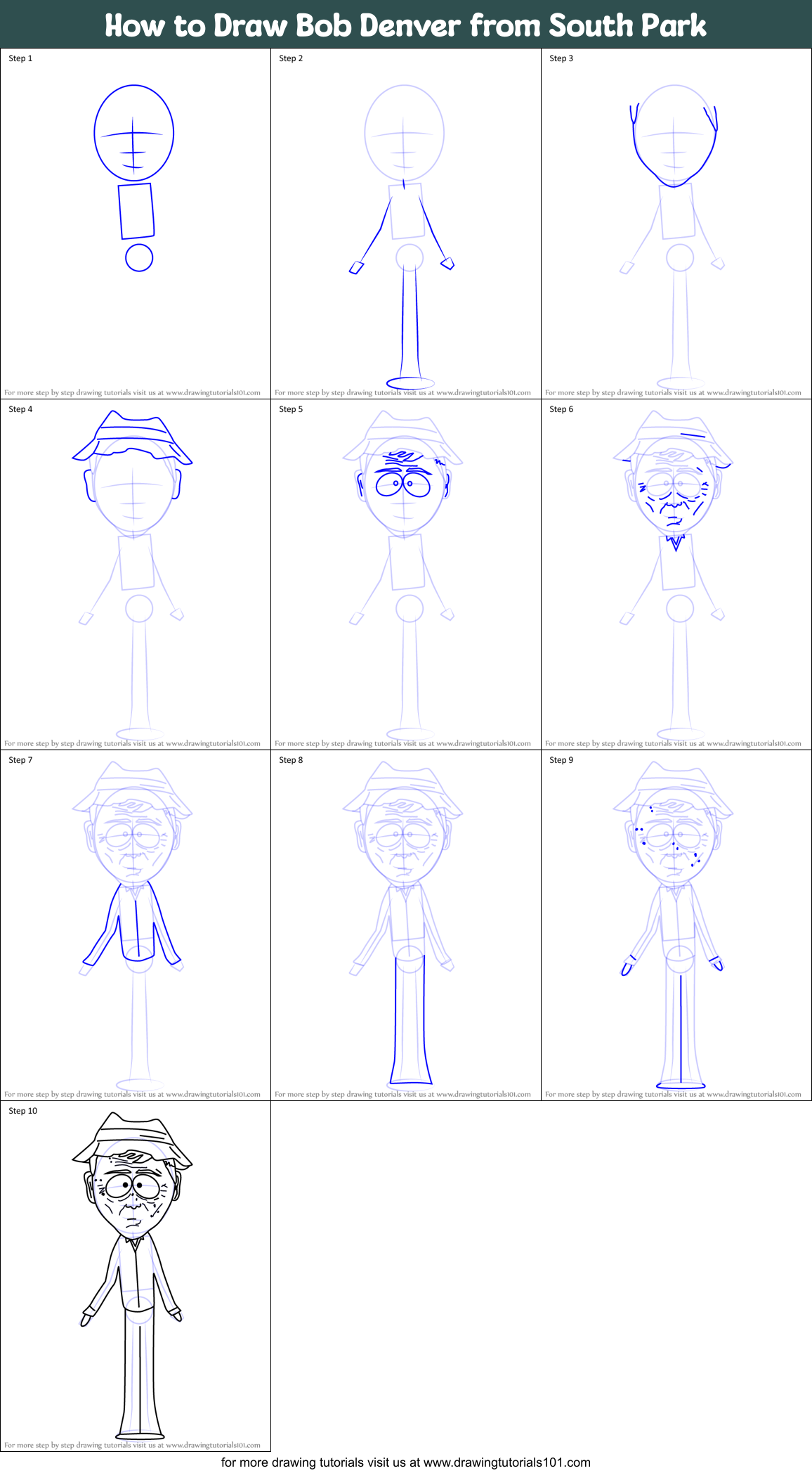 How to Draw Bob Denver from South Park Printable Step by Step