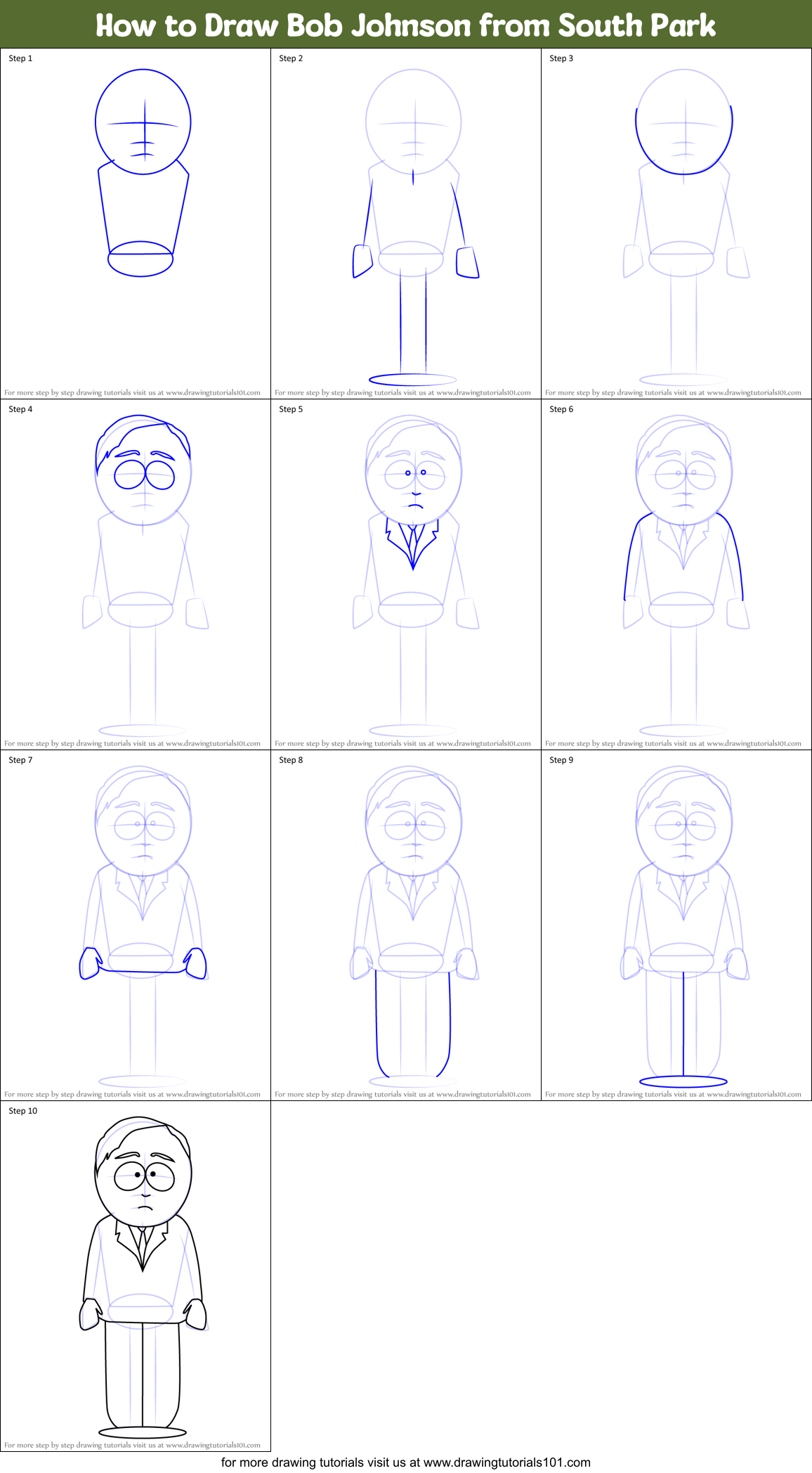 How to Draw Bob Johnson from South Park Printable Step by Step