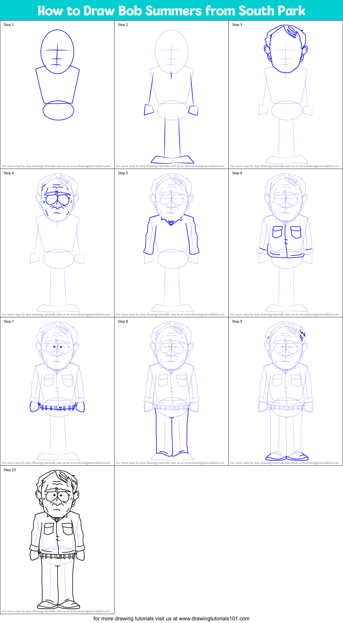 How to Draw Bob Summers from South Park Printable Step by Step