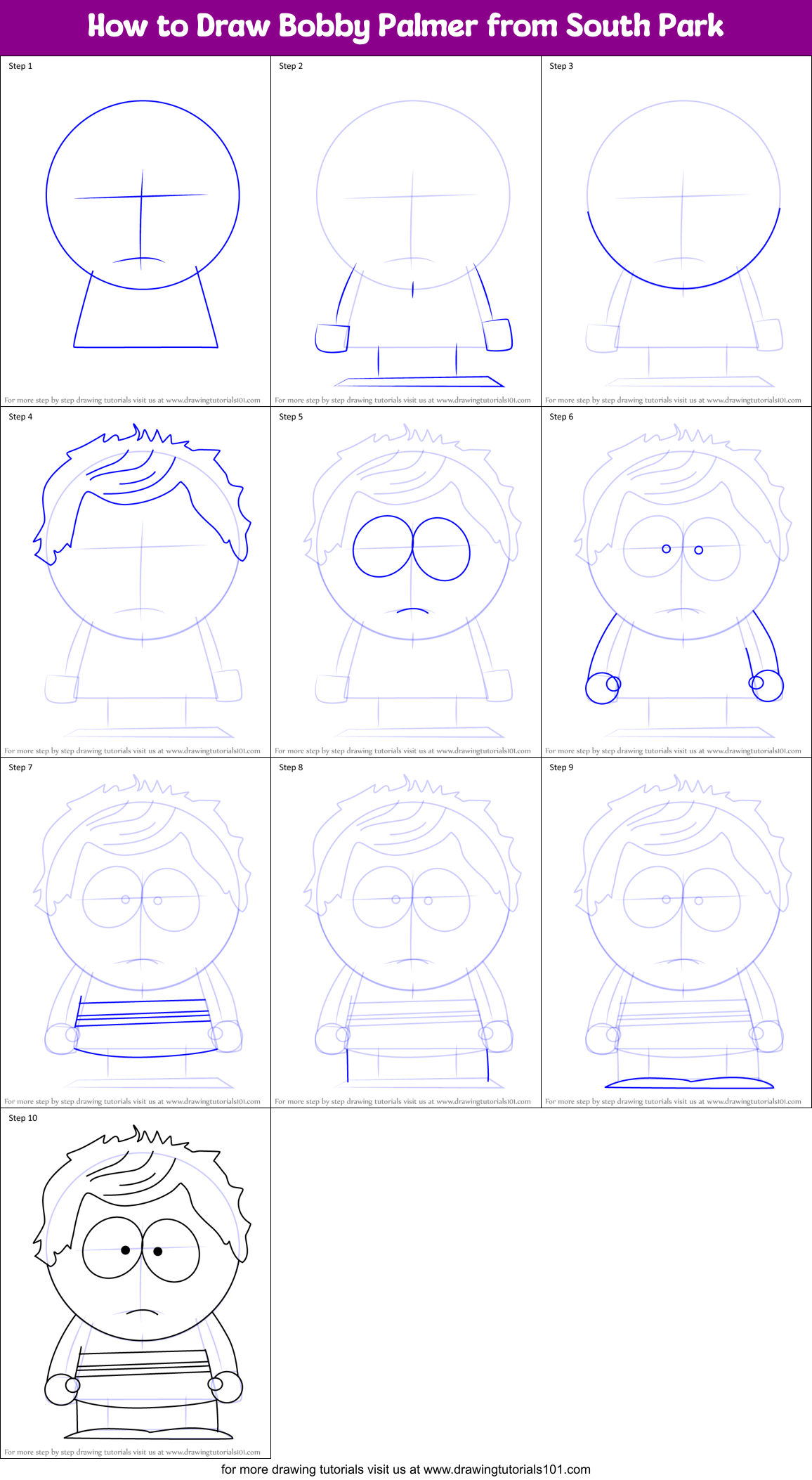 How to Draw Bobby Palmer from South Park Printable Step by Step