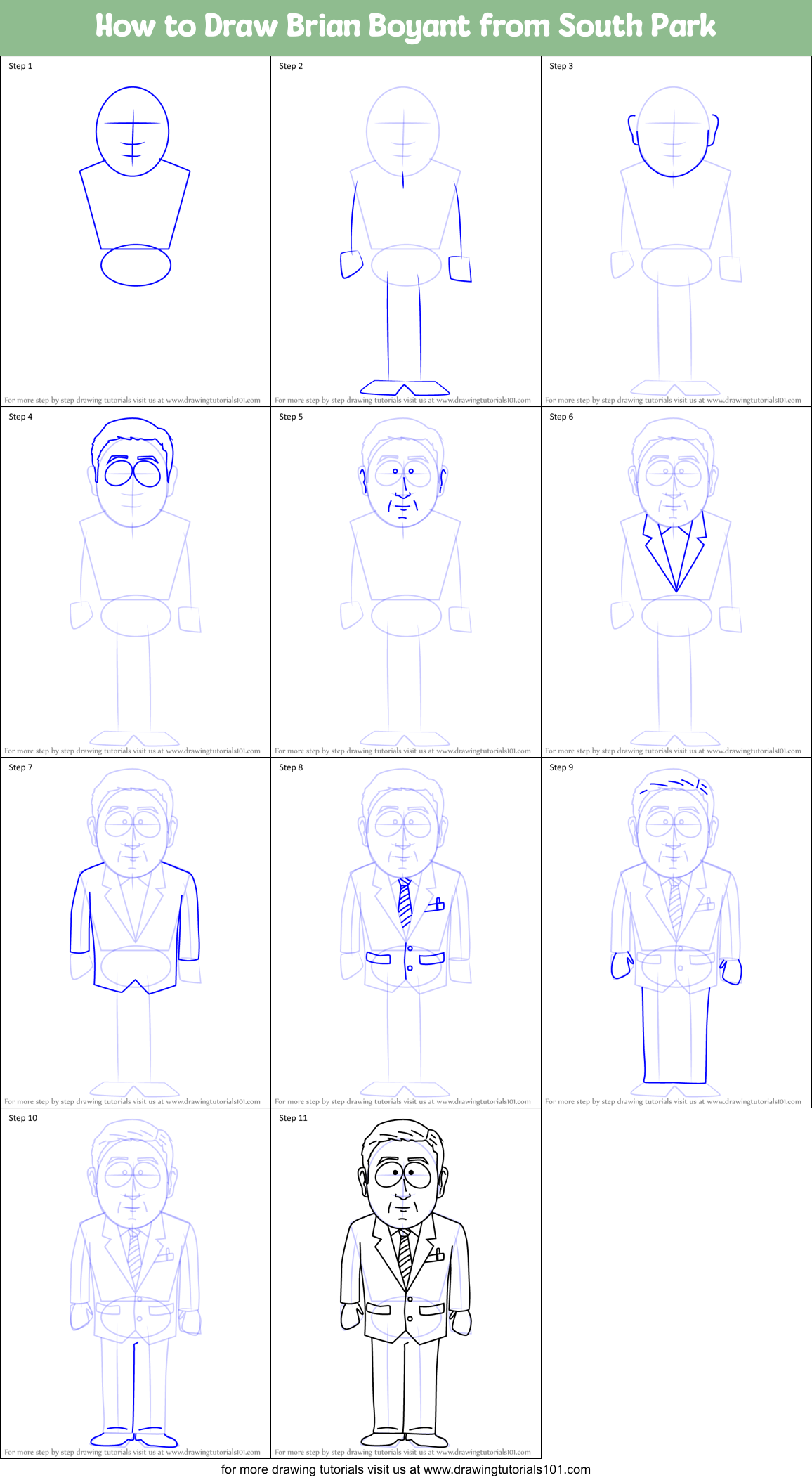How to Draw Brian Boyant from South Park Printable Step by Step