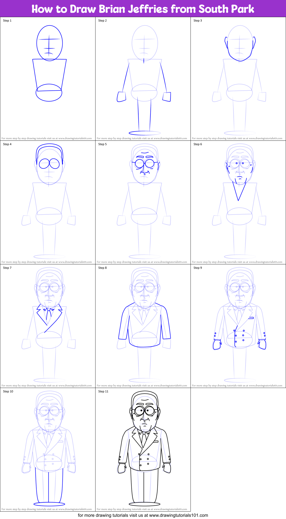 How to Draw Brian Jeffries from South Park Printable Step by Step