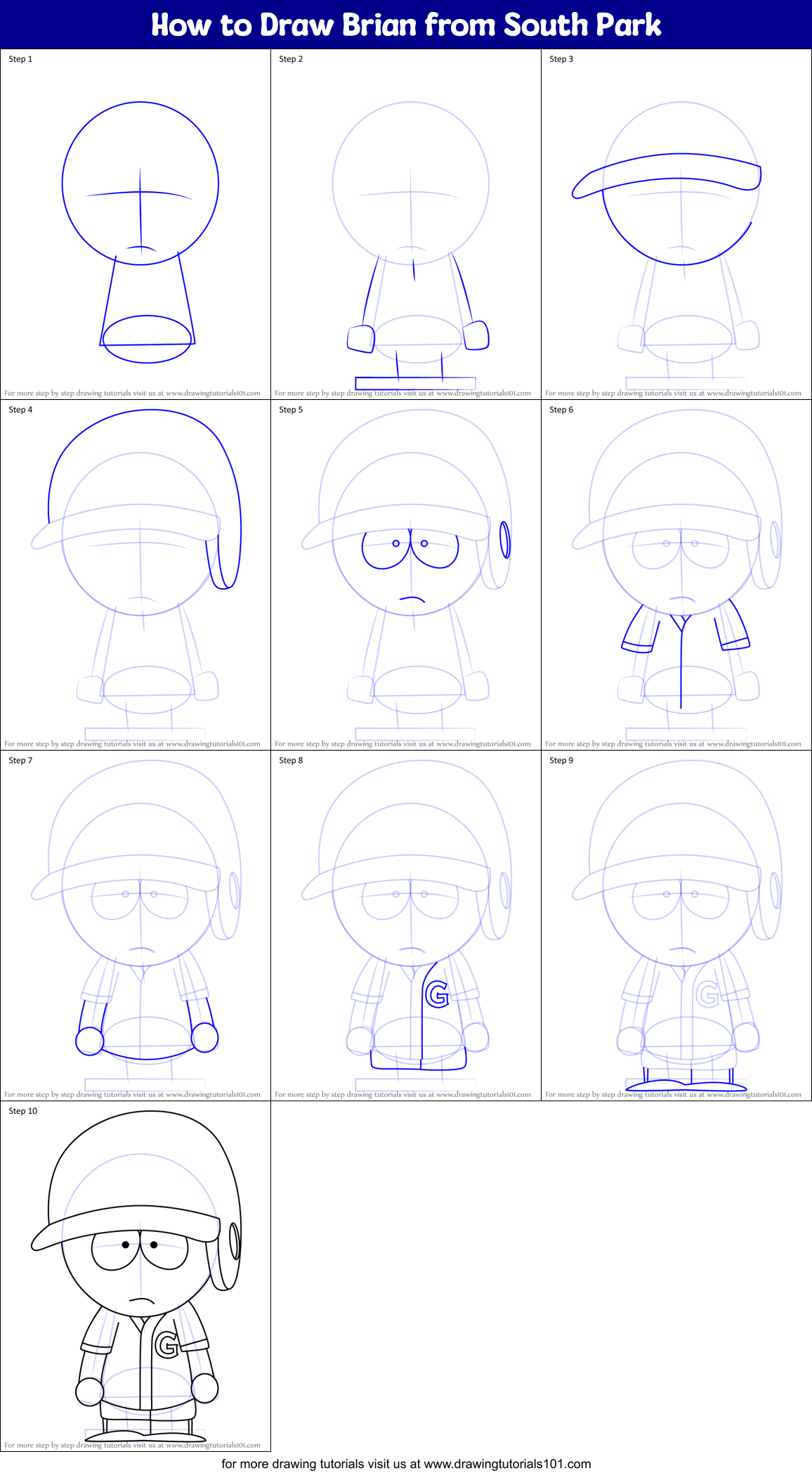 How to Draw Brian from South Park Printable Step by Step