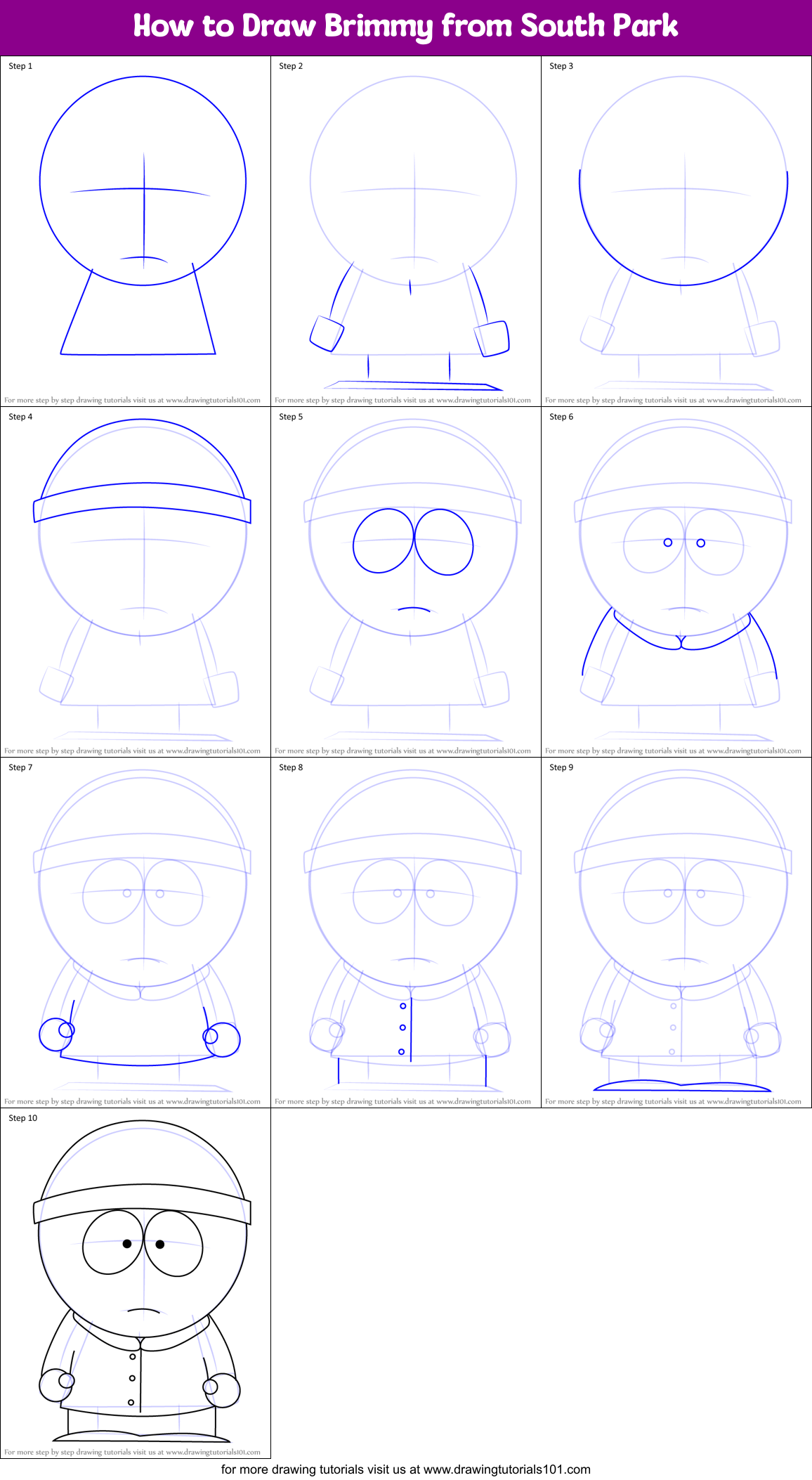 How to Draw Brimmy from South Park Printable Step by Step