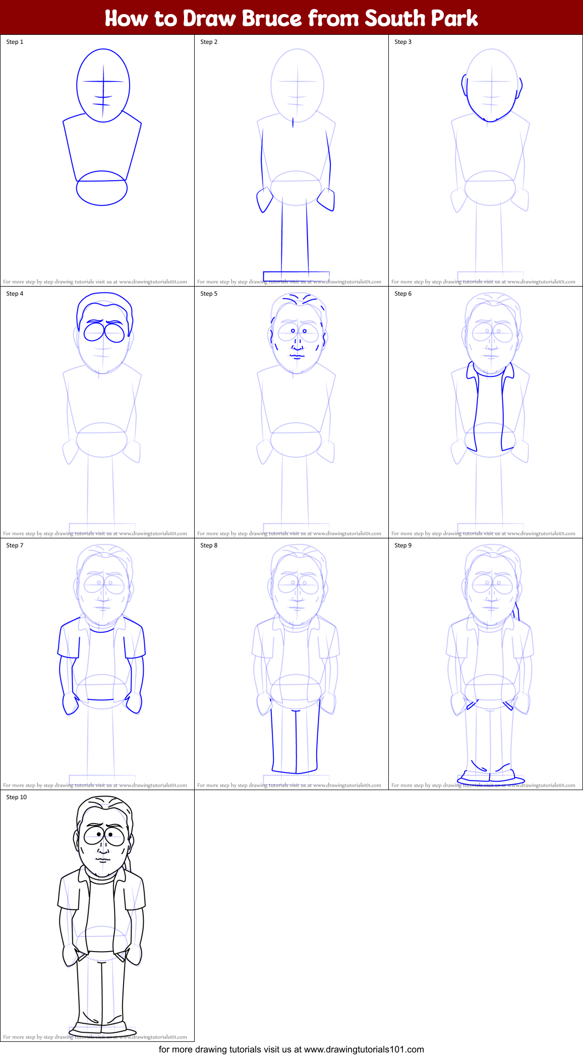 How to Draw Bruce from South Park Printable Step by Step