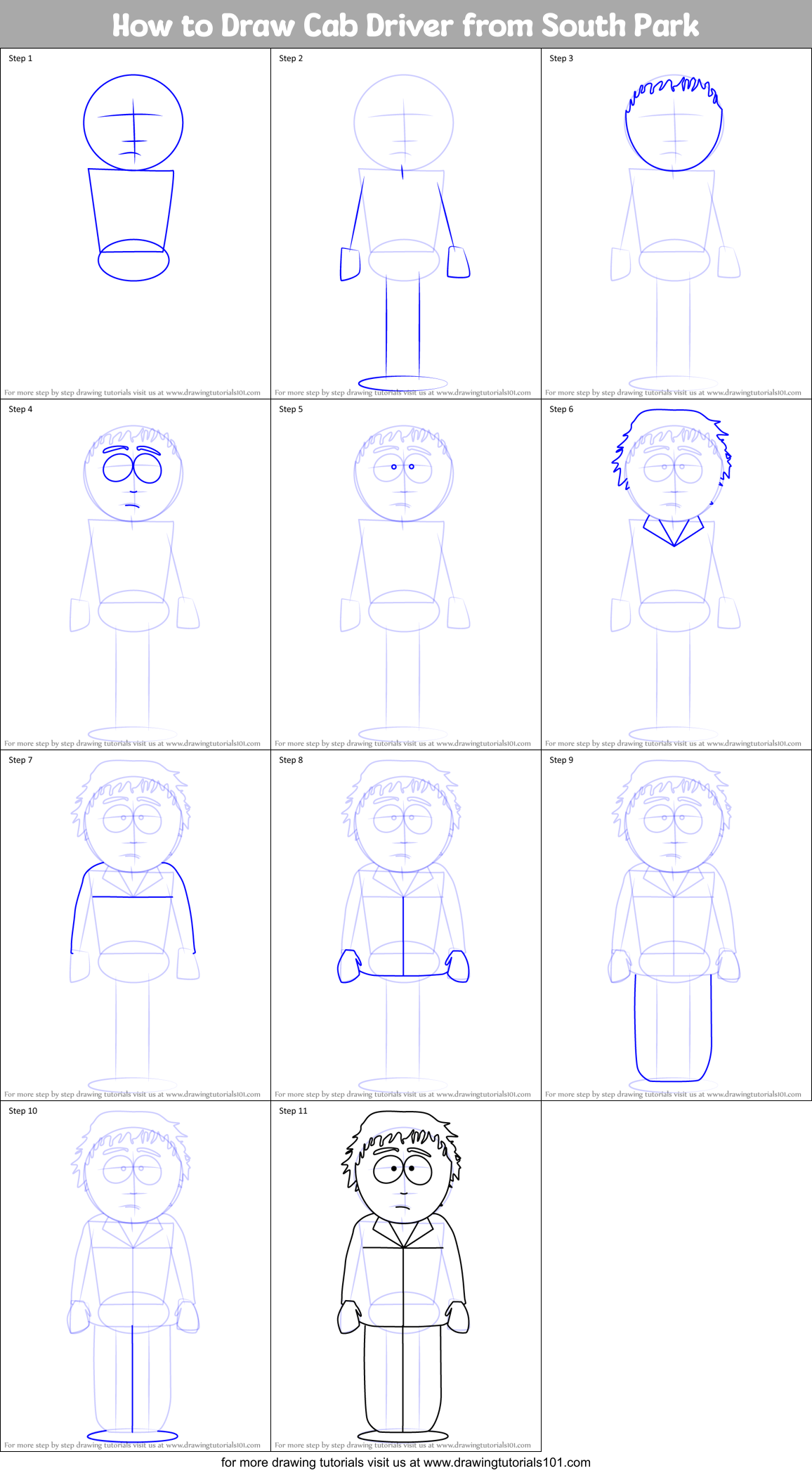 How to Draw Cab Driver from South Park Printable Step by Step