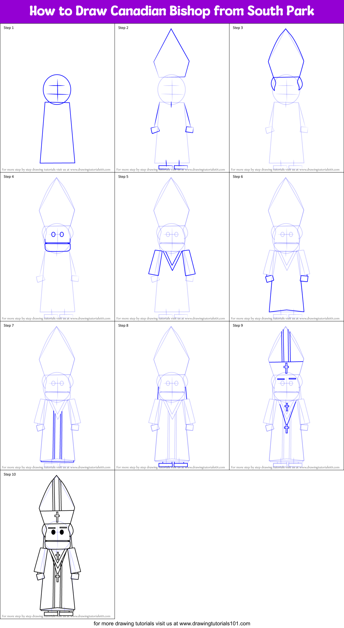 How to Draw Canadian Bishop from South Park Printable Step by Step