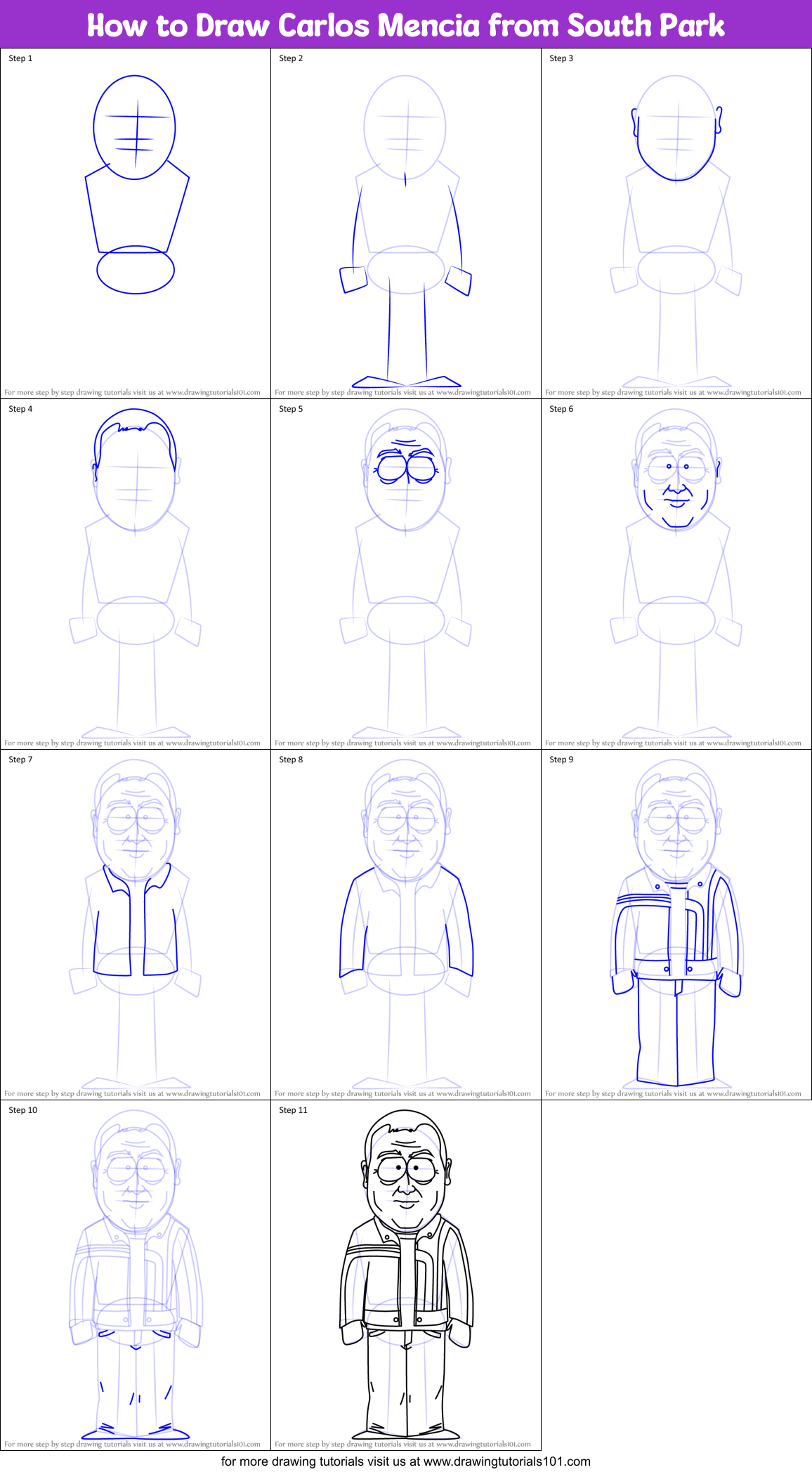 How to Draw Carlos Mencia from South Park Printable Step by Step