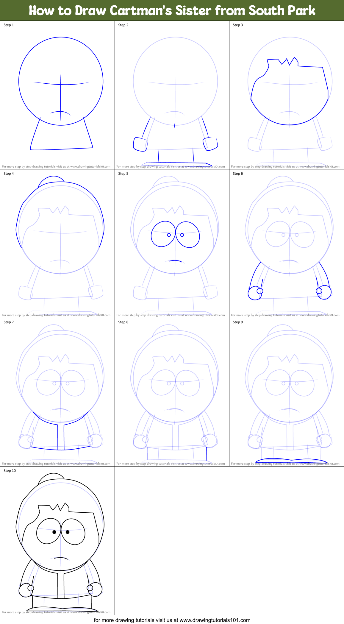 How to Draw Cartman's Sister from South Park Printable Step by Step