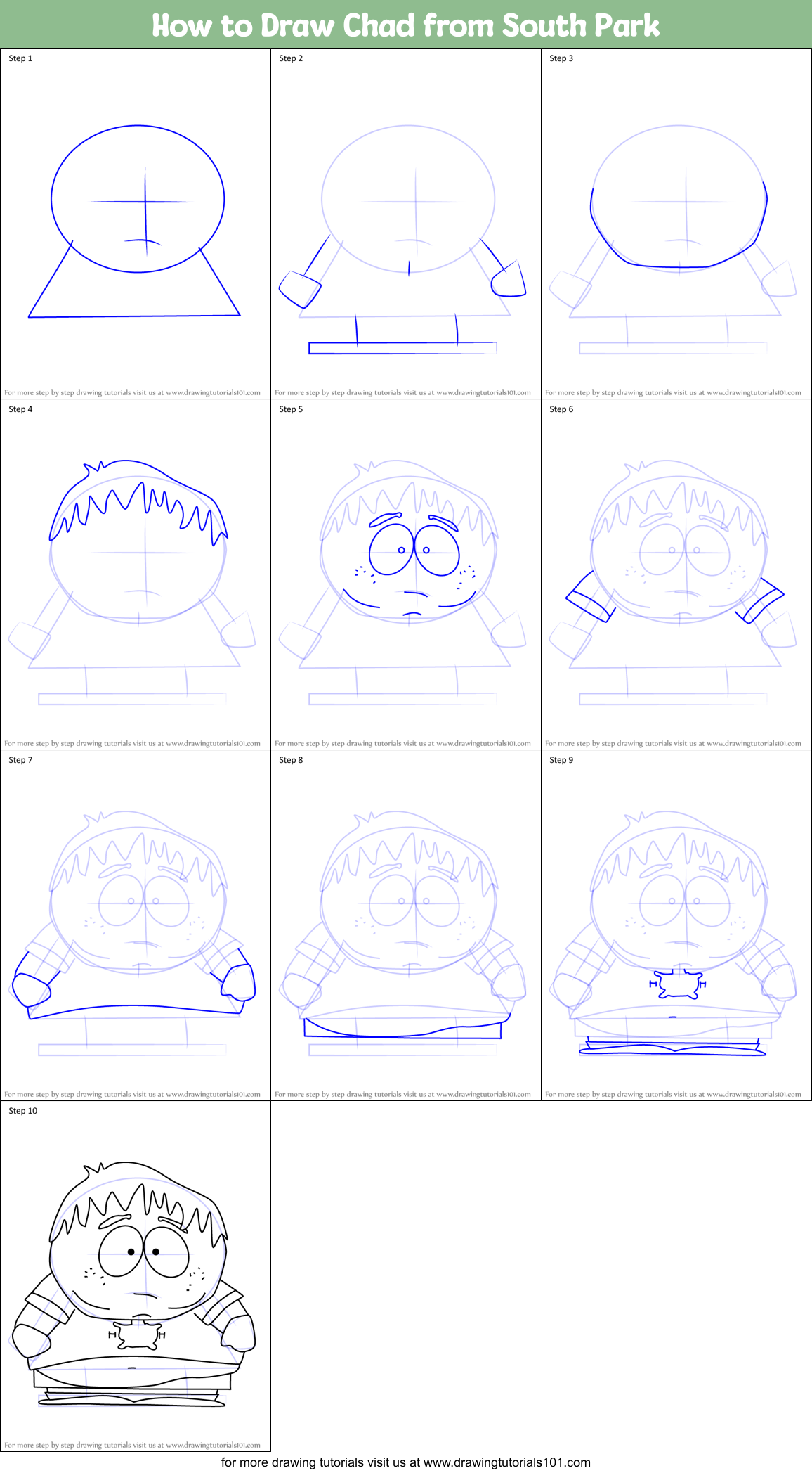 How to Draw Chad from South Park Printable Step by Step