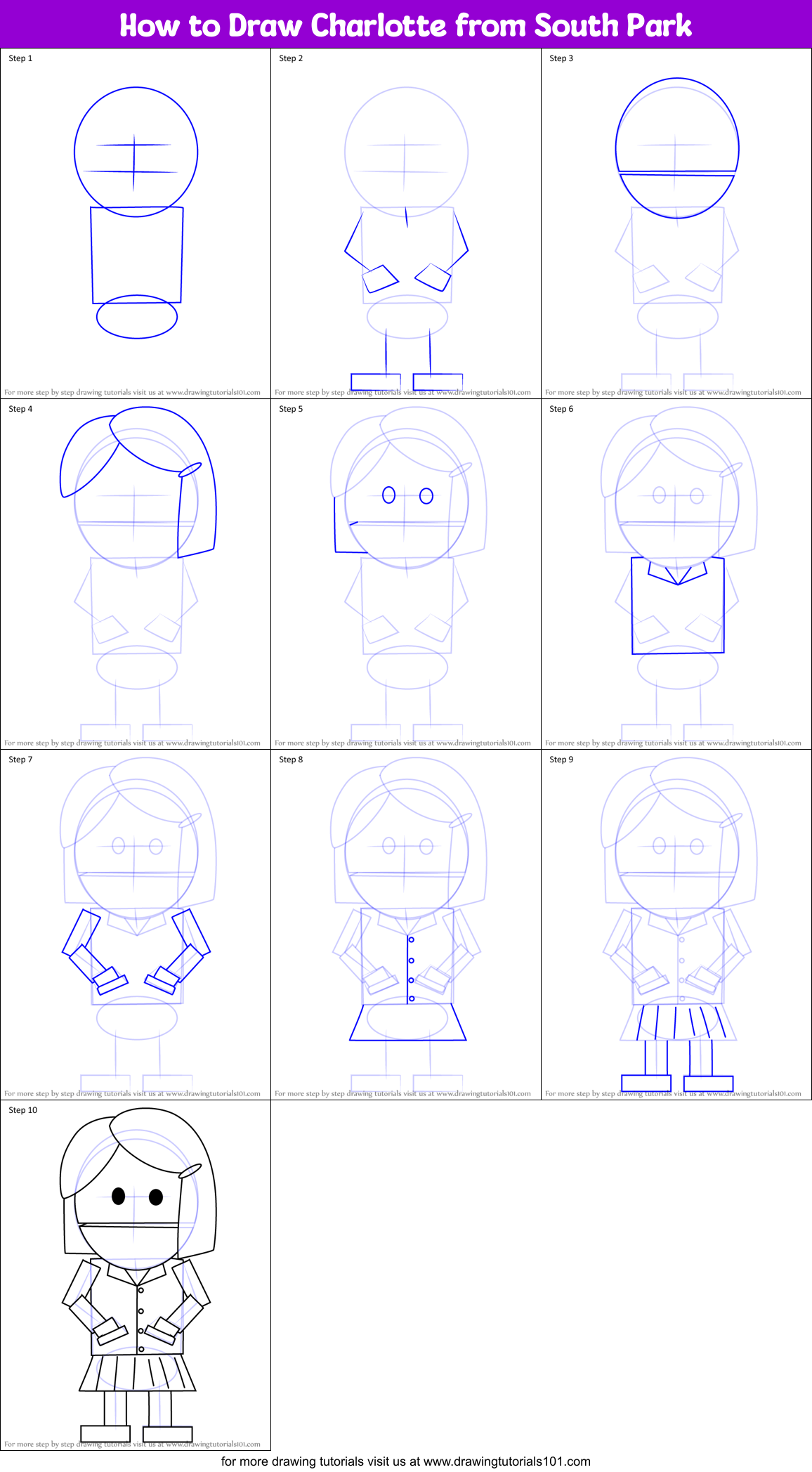 How to Draw Charlotte from South Park Printable Step by Step
