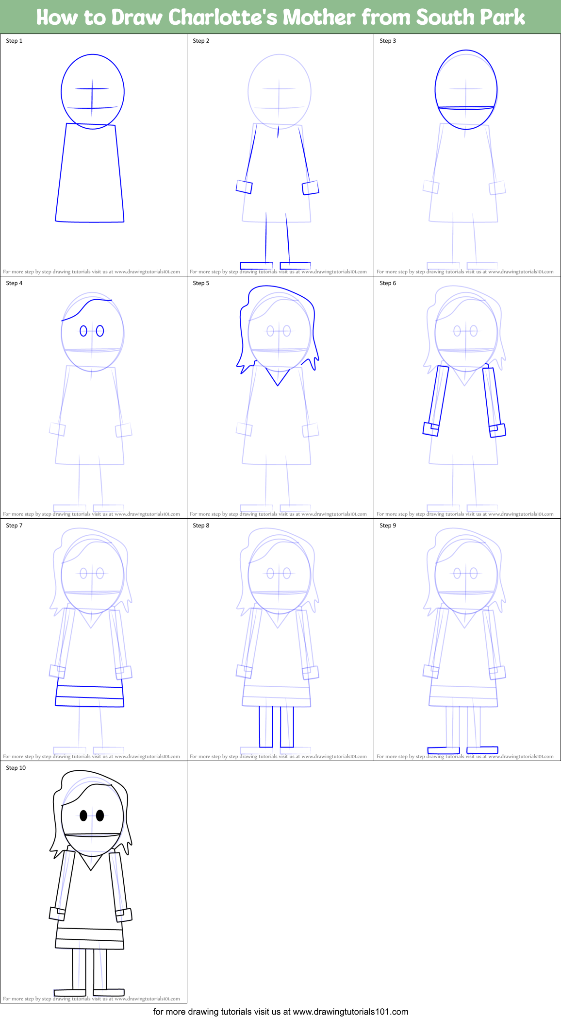 How to Draw Charlotte's Mother from South Park Printable Step by Step
