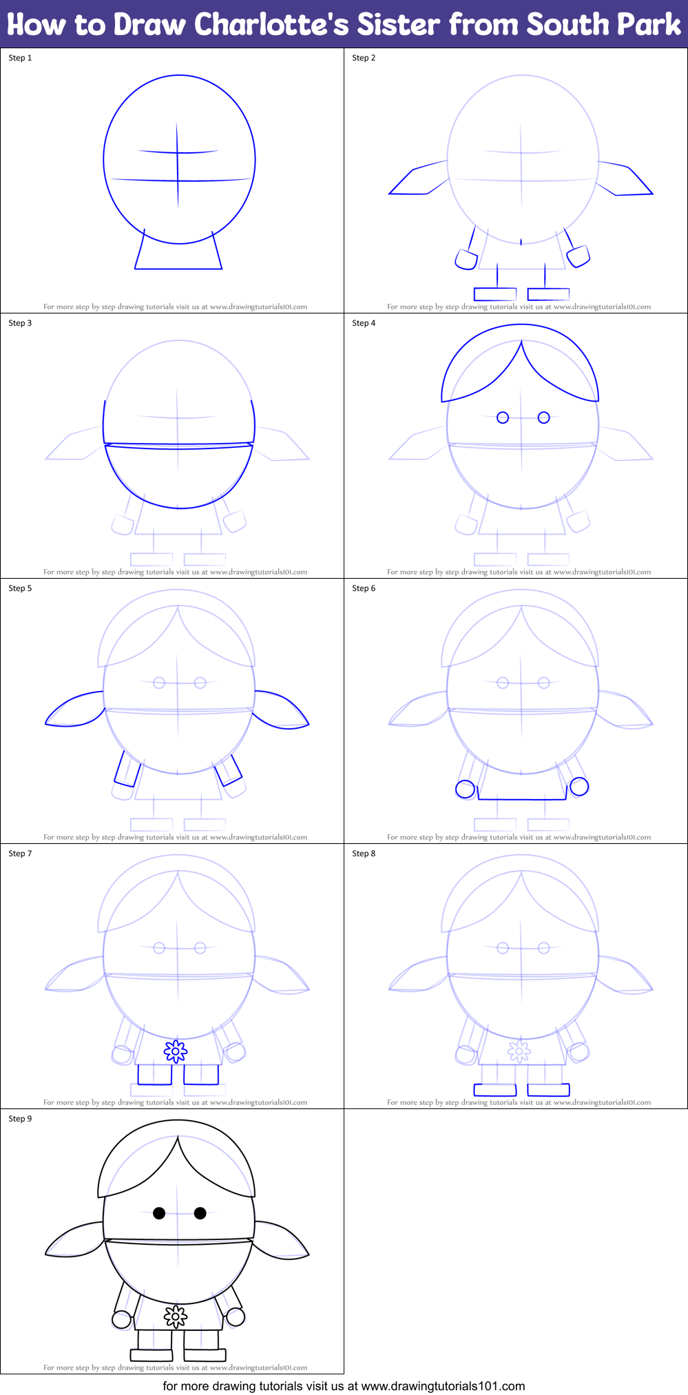 How to Draw Charlotte's Sister from South Park Printable Step by Step