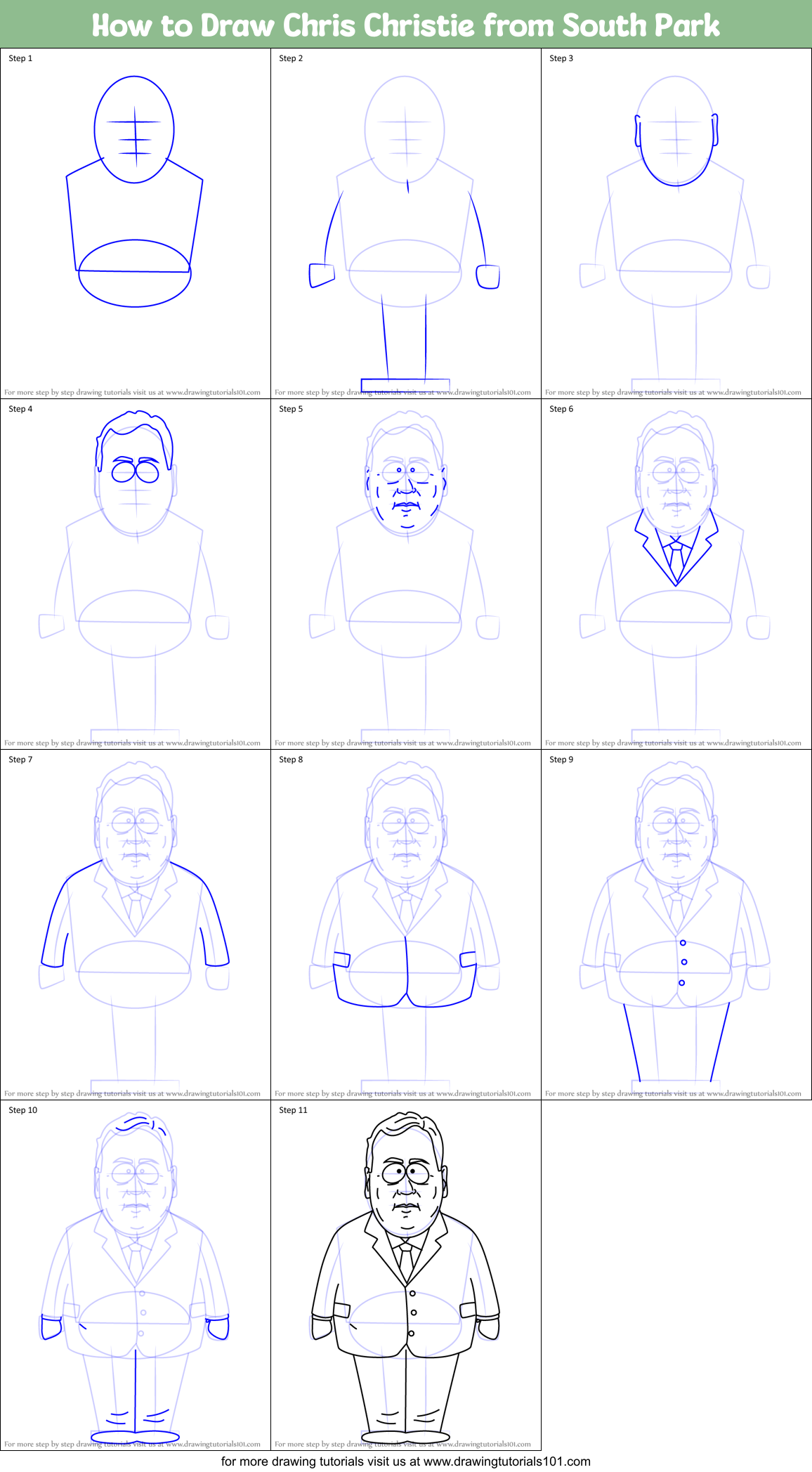 How to Draw Chris Christie from South Park Printable Step by Step